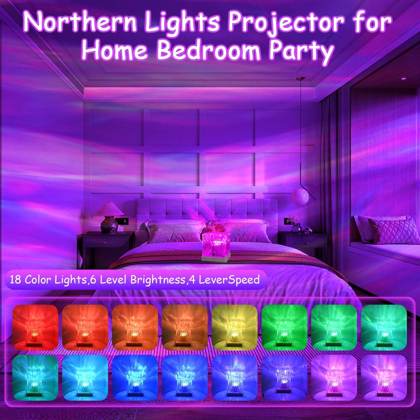 Luminorthe Cube Lamp Ocean, 18 Colors Northern Lights Projector with Remote, 30 Lighting Modes Ocean Wave Projector Light Galaxy Projector, Ambient Lighting Room Decor Water Light for Teen Girls