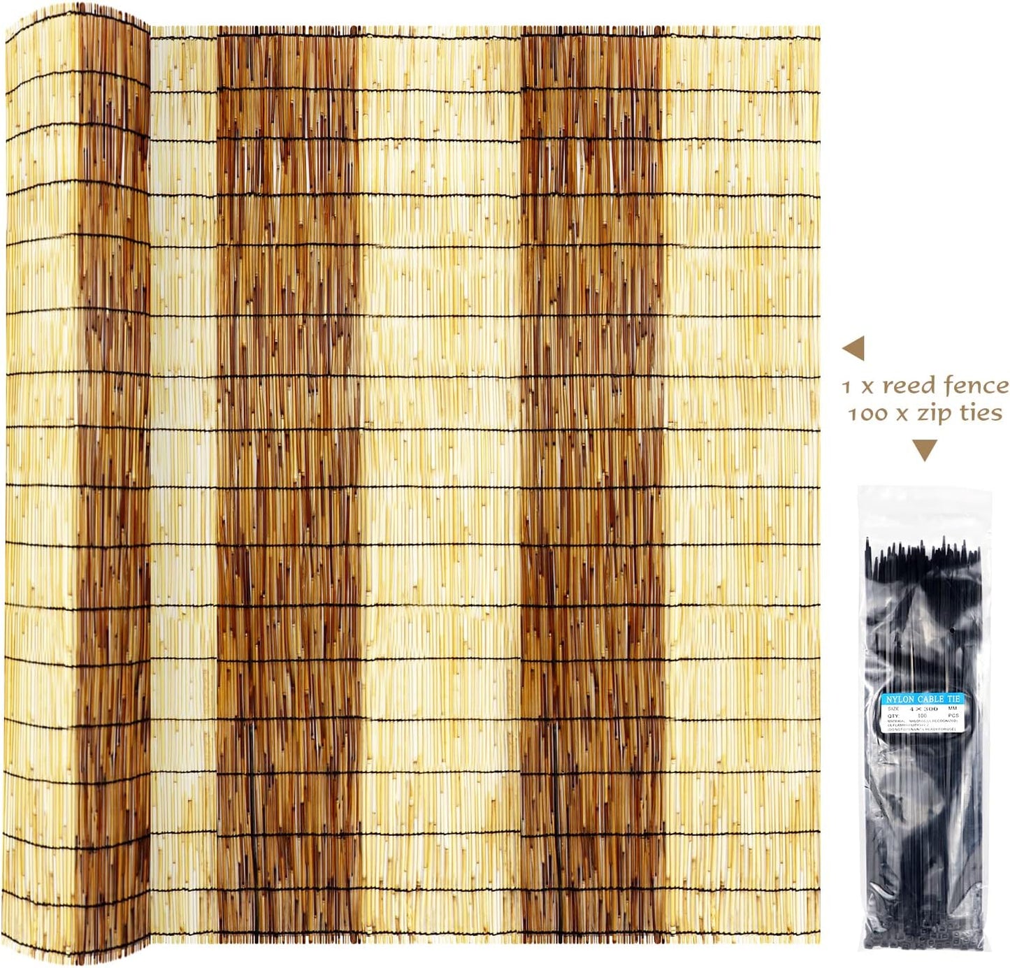 Natural Reed Fencing Rolls,6FT X 16.4FT Reed Screen Curtain Fence Covering Privacy Bamboo for Outdoor Backyard Patio（Stripy）