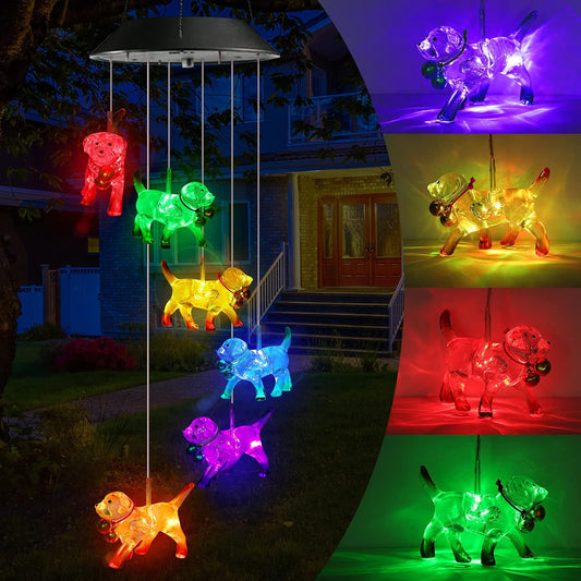 Toodour Solar Wind Chime, Color Changing Wind Chimes Dog, LED Decorative Mobile, Gifts for Mom Grandma, Waterproof Outdoor Decorative Lights for Garden, Patio, Yard, Window Outdoor Decor