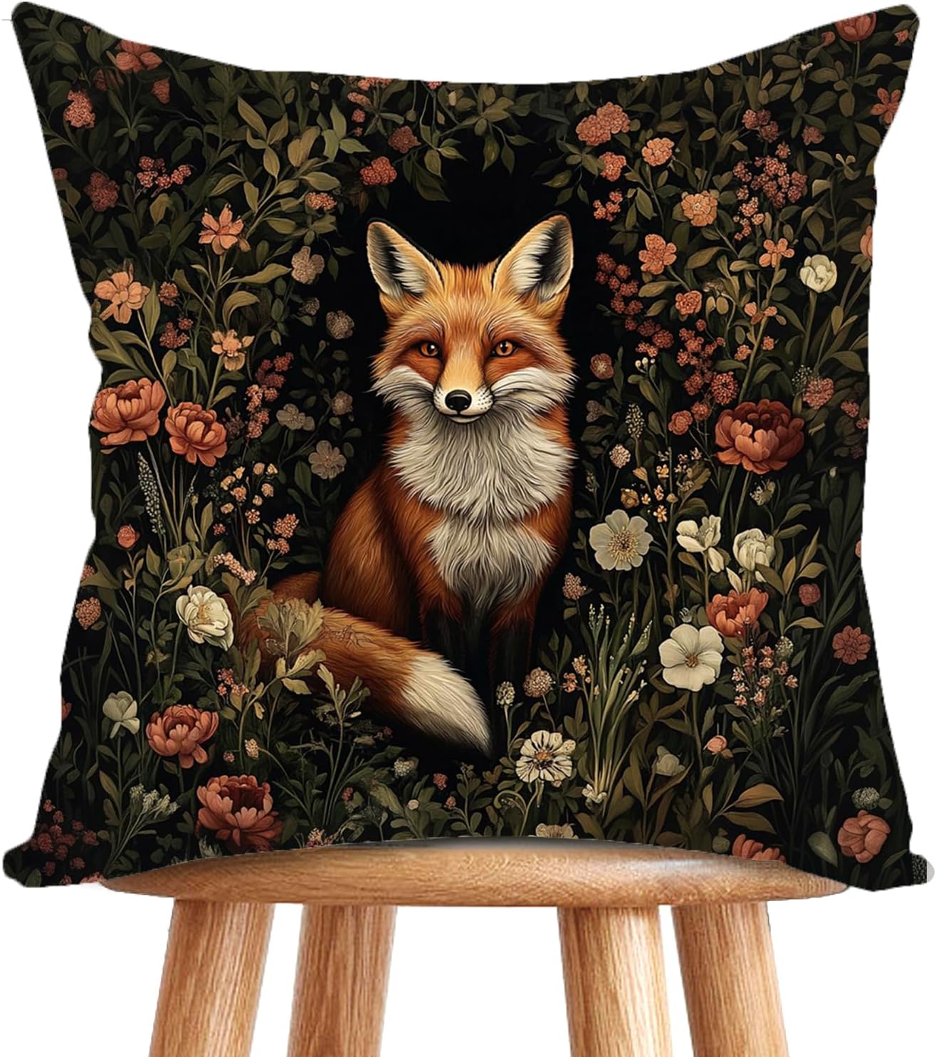 William Morris Abstract Vintage Floral Velvet Butterfly Design Throw Pillow Covers Home Decor, Retro Art Deco Pillowcase Cushion Cover for Bed Sofa Living Room, Square 18x18inch (Orange-Fox2)