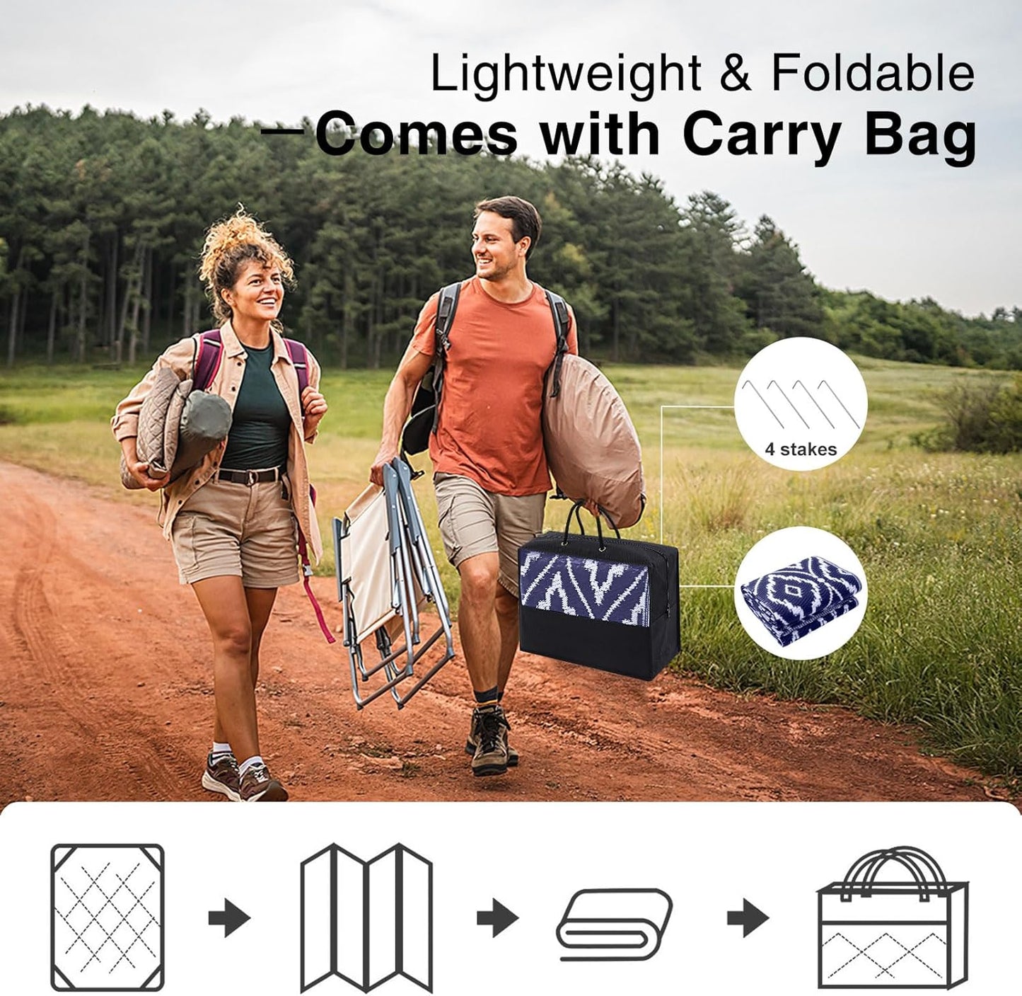 OLANLY Outdoor Rug 6x9 ft Waterproof, Outdoor Plastic Straw Rug with Geometric Pattern Clearance, Reversible RV Mat for Patio, Camping, Balcony, Deck, Backyard, Navy & White