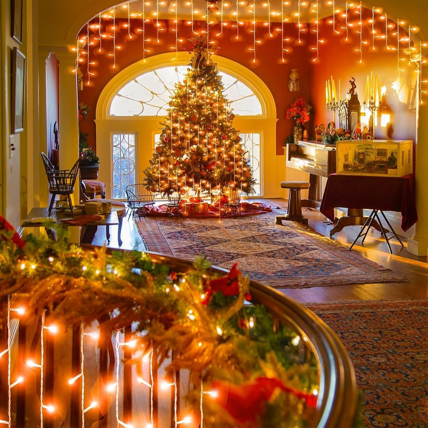 66ft Orange Halloween Lights Outdoor, 640LED Icicle Lights for Outside Indoor Twinkle Christmas Light with Connectable Clear Wire 8 Modes Timer Waterproof for House Party Tree Holiday Yard Patio Decor