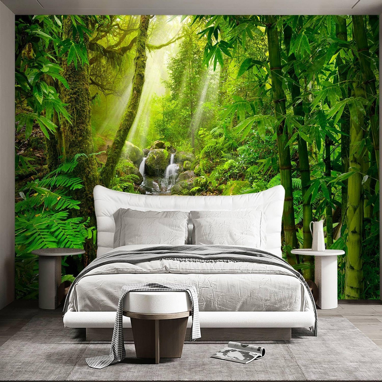 Green Forest Tropical Rainforest wallpeper Living Room Bedroom Nature Jungle Landscape Office Woodland Scenery Tree Wall Mural - 91"x65"（Not Peel and Stick）