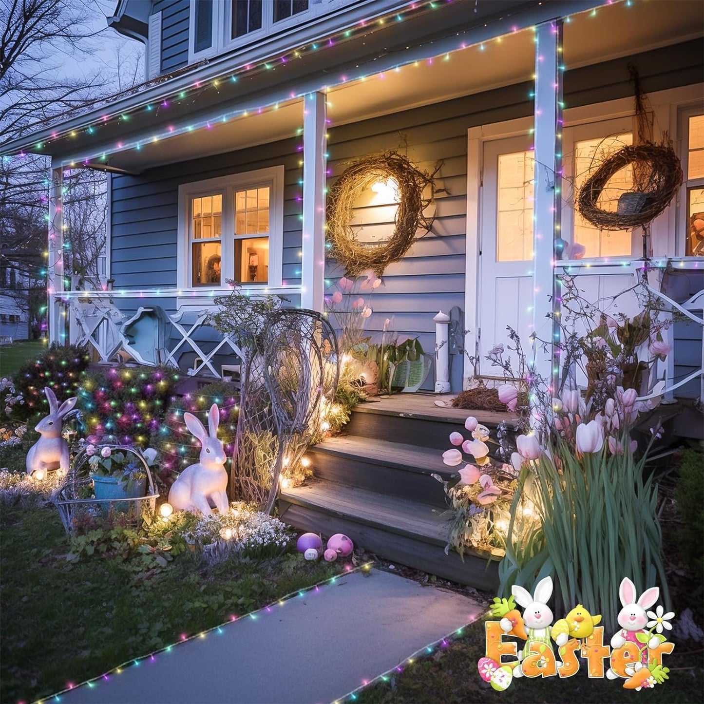 JMEXSUSS Easter Lights Clear Wire Outdoor Indoor, 168ft 600 LED Multicolor Easter String Lights Plug in for Bedroom Tree Room Party Decorations