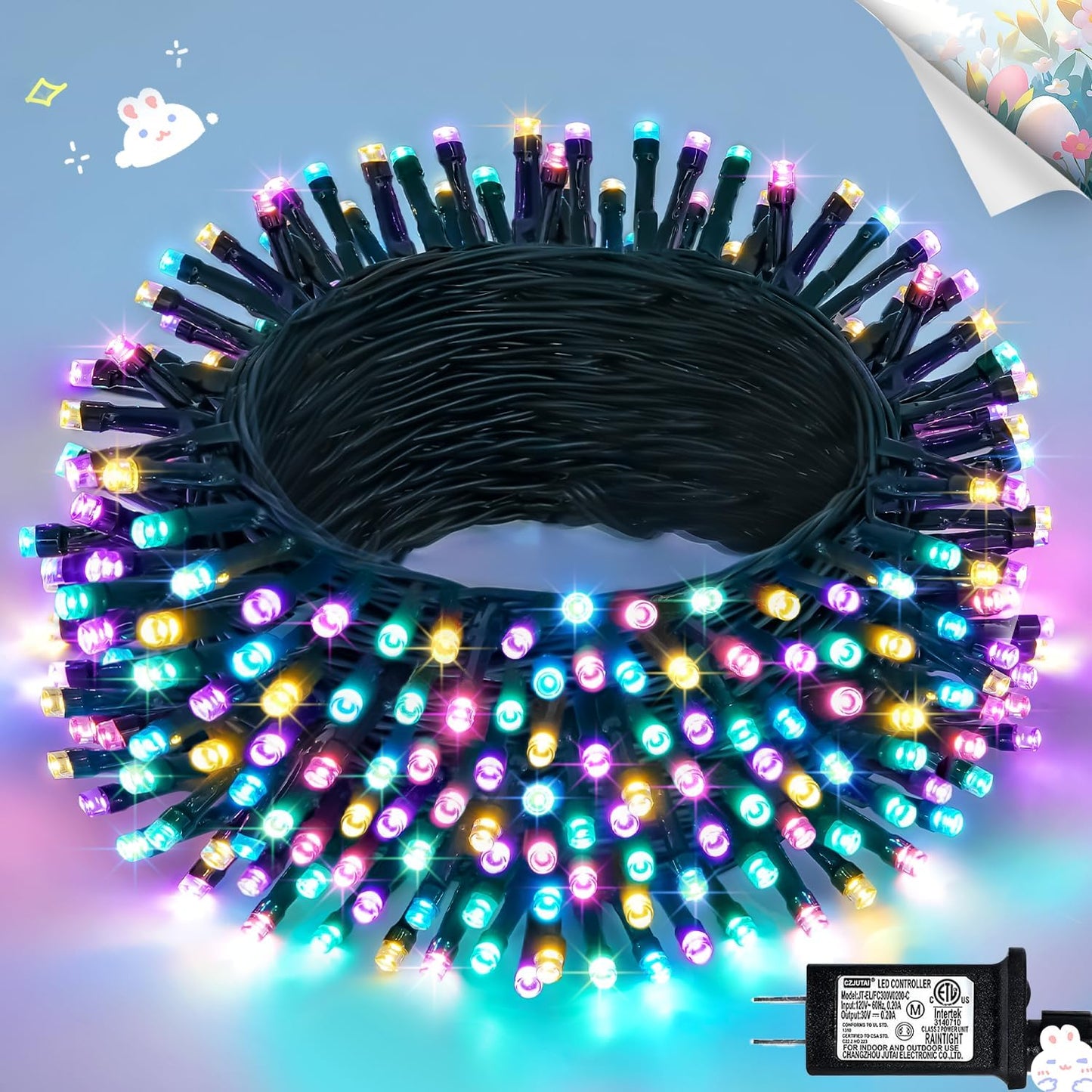 JMEXSUSS 200 LED 66ft Easter Lights String Green Wire, Pastel String Lights Plug in for Spring Bedroom Window Tree Room Outdoor Indoor Party for Easter Decorations