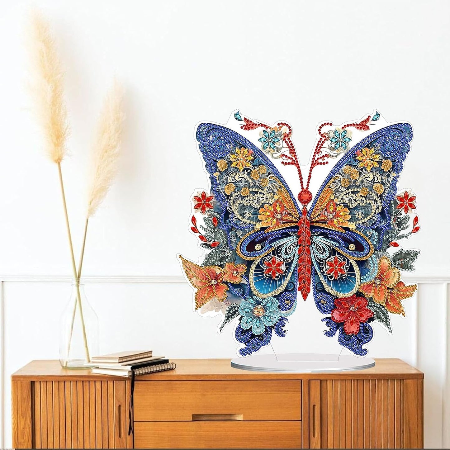 Diamond Painting Kits for Adults Beginners, 5D Full Drill Flowers and Butterfly Crystal Art Desktop Ornament, DIY Single Sided Home Office Desk Decor, Creative Craft Gift Set with Tools