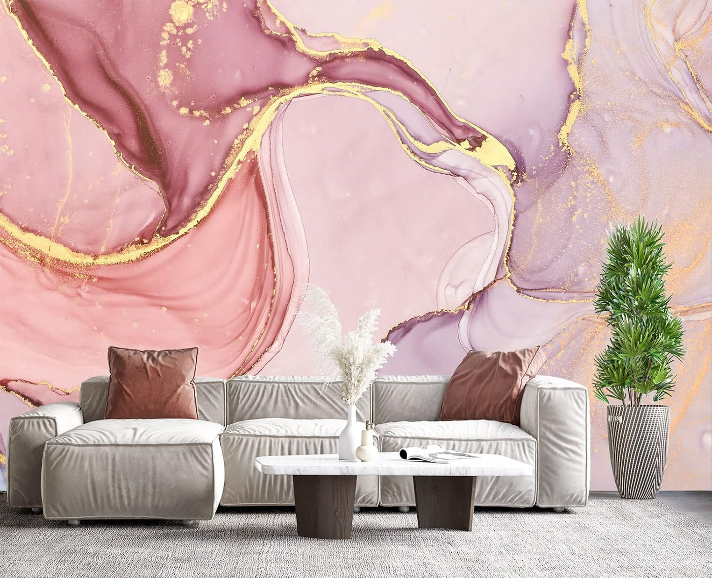 Gilding Marble Pink Wall Mural Wallpaper for Bedroom 137" x 100"