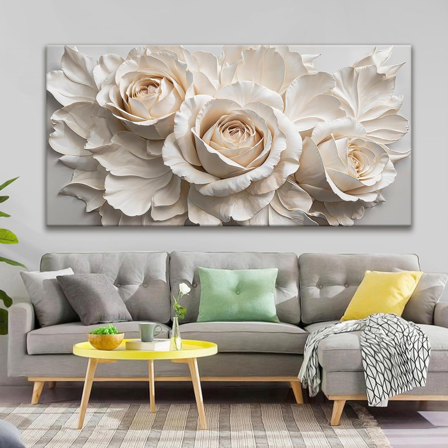 QSQ Large Wall Art For Living Room Home Wall Decor Modern Canvas Art Wall Decor 29 X 58 Inches White Flower Wall Art Elegant Picture For Bedroom Hotel Office Artwork