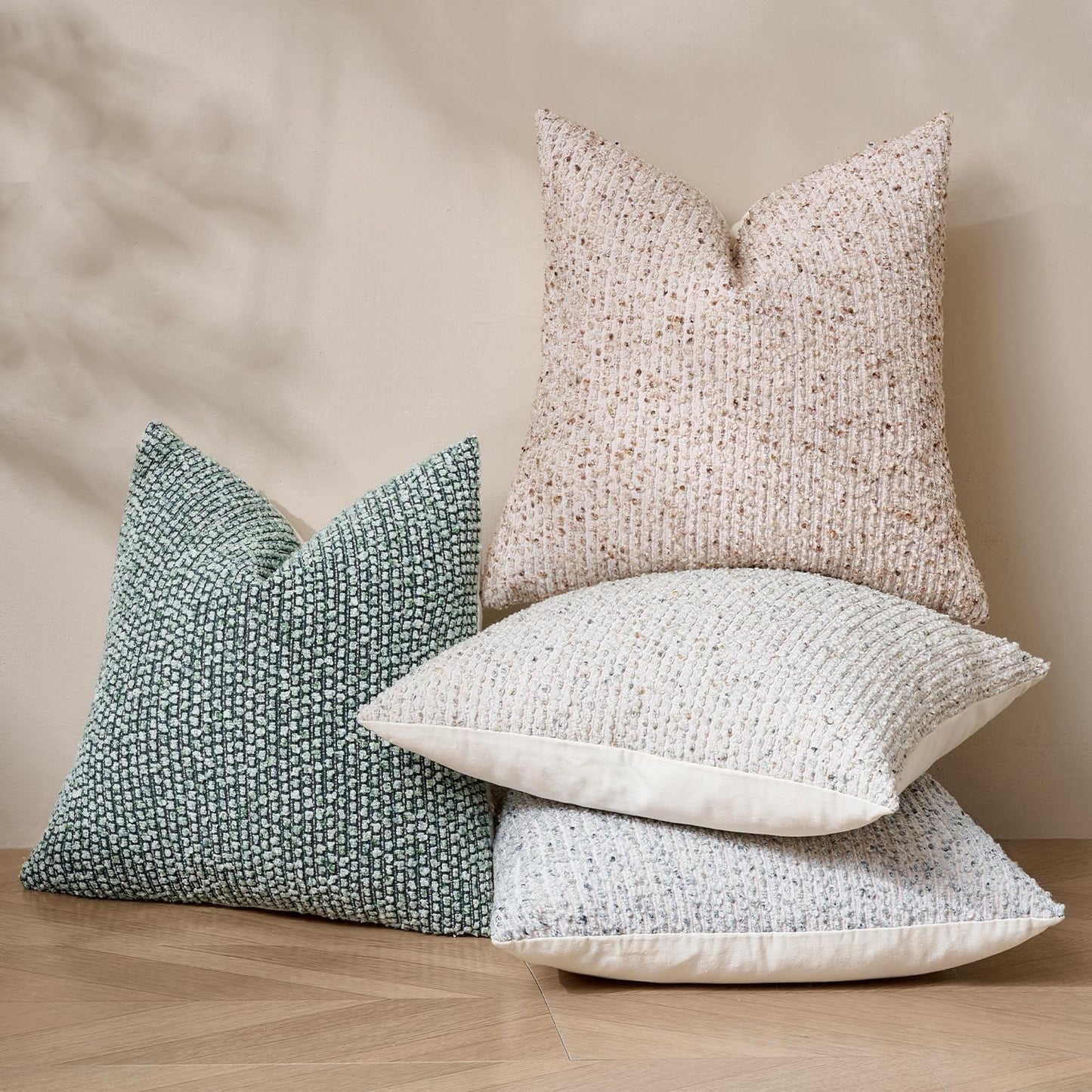 Striped Throw Pillow Covers 20x20 Set of 2 Green Textured Boucle Chic Morden Boho Accent Farmhouse Square Decorative Couch Pillow Covers for Home Decor Bed Sofa Living Room