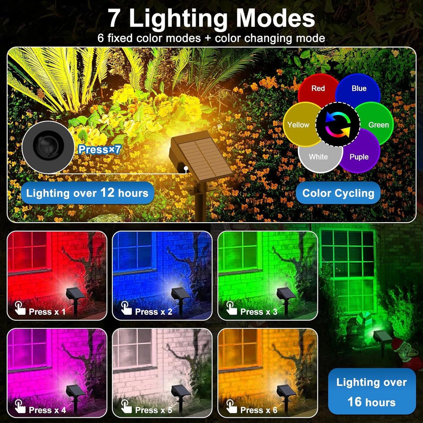 Solar Color Changing Spot Lights Outdoor Waterproof Colored RGB Solar Powered Landscape Lights for Yard 7 Lighting Modes Multicolor Solar Spotlights for Pathway Garden Outside (10 Pack)
