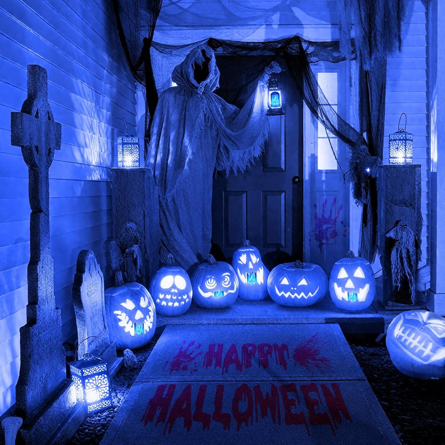 CPPSLEE Upgraded LED Flame Light Bulbs, 4 Modes Flickering Light Bulbs, E26 Base Fire Flame Bulb for Halloween Decorations Outdoor, Christmas Lights Patio Indoor Home Decor (Blue, 4 Pack)