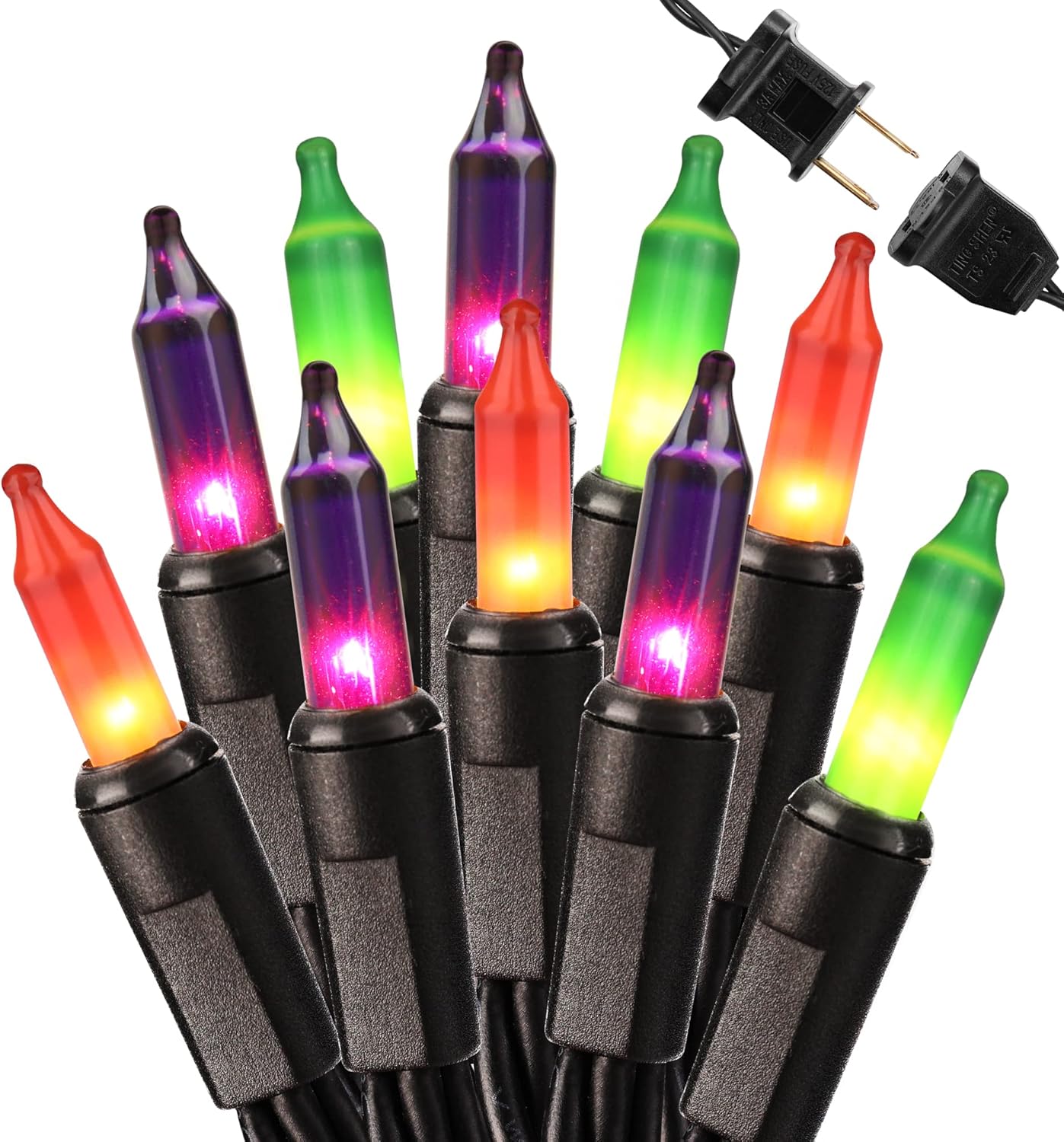 Brizled Halloween String Lights, 21.3ft 100ct Incandescent Purple & Green & Orange Halloween Lights Connectable, UL Certified Halloween Lights Black Wire Mini Light Set for Halloween Holiday Christmas