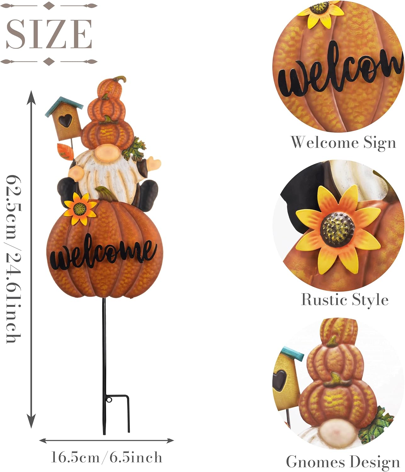 TERESA'S COLLECTIONS Fall Gnome Pumpkin Decorations for Outdoor Home, Metal Fall Decor Welcome Signs Stakes, Orange Autumn Yard Decor for Thanksgiving, Harvest Garden Patio Gift for Mom 25"