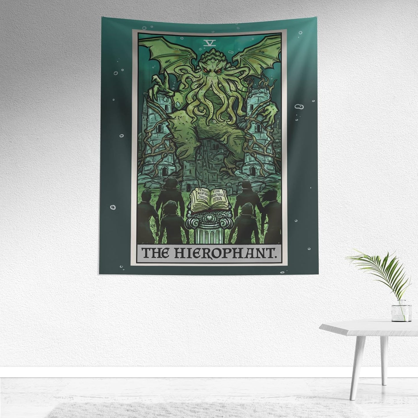 Cthulhu The Hierophant Tarot Card Tapestry Wall Hanging H.P. Lovecraft Horror Home Decor Halloween Wall Art (60" x 50")