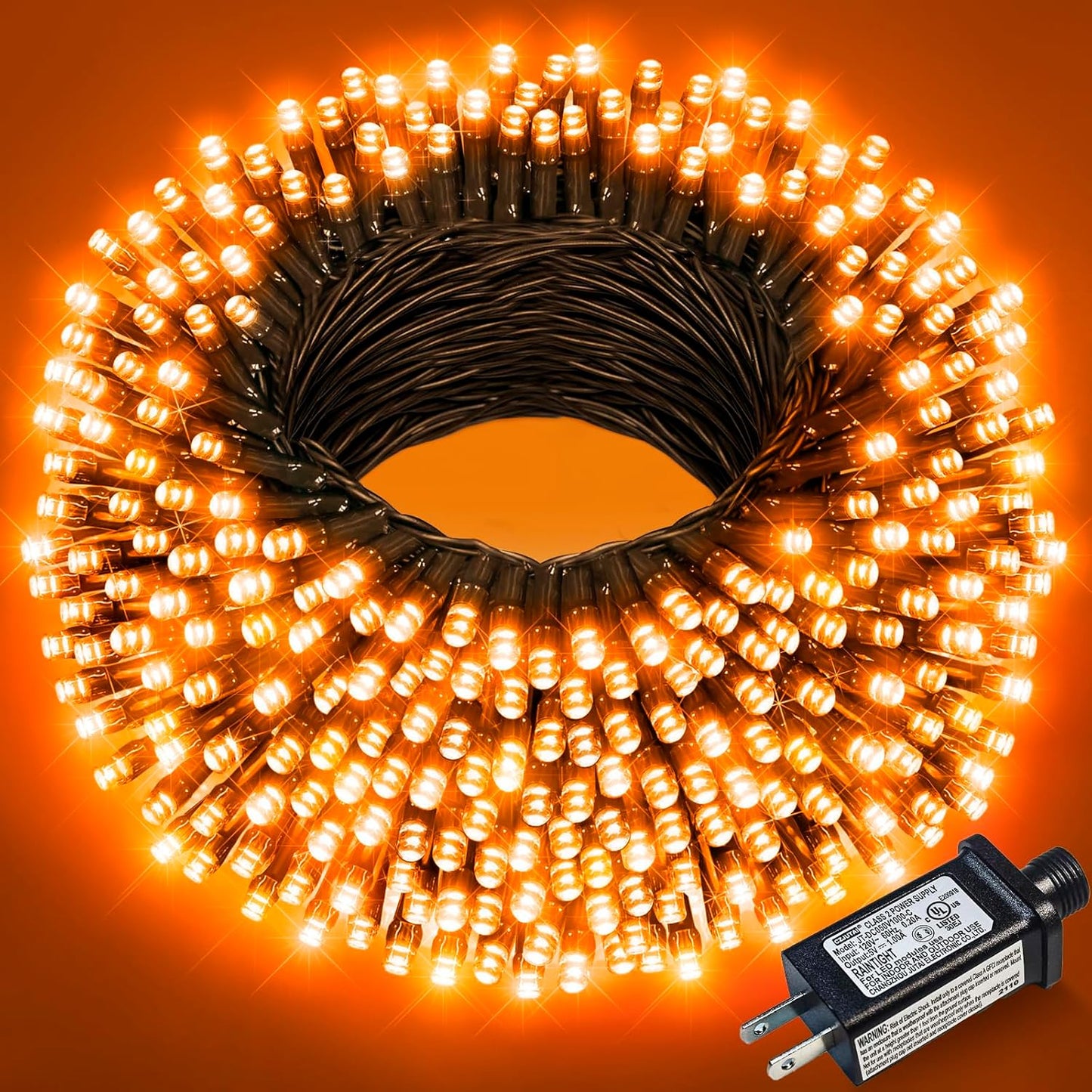 Orange Halloween Lights Outdoor, 66FT 200 LED String Lights for Outside with 8 Modes Waterproof, Plug in Connectable Twinkle Light Green Wire for Indoor Garden Tree Patio Party Decorations