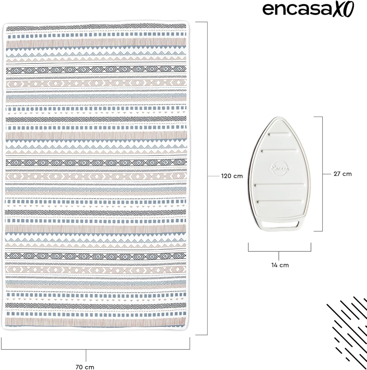 Encasa XO Ironing Mat/Pad (Large 48"x28") with 3mm Padding & Silicone Iron Rest for Steam Pressing on Tabletop or Bed - Heat Resistant, Portable, Quilting & Travel Blanket - Aztec