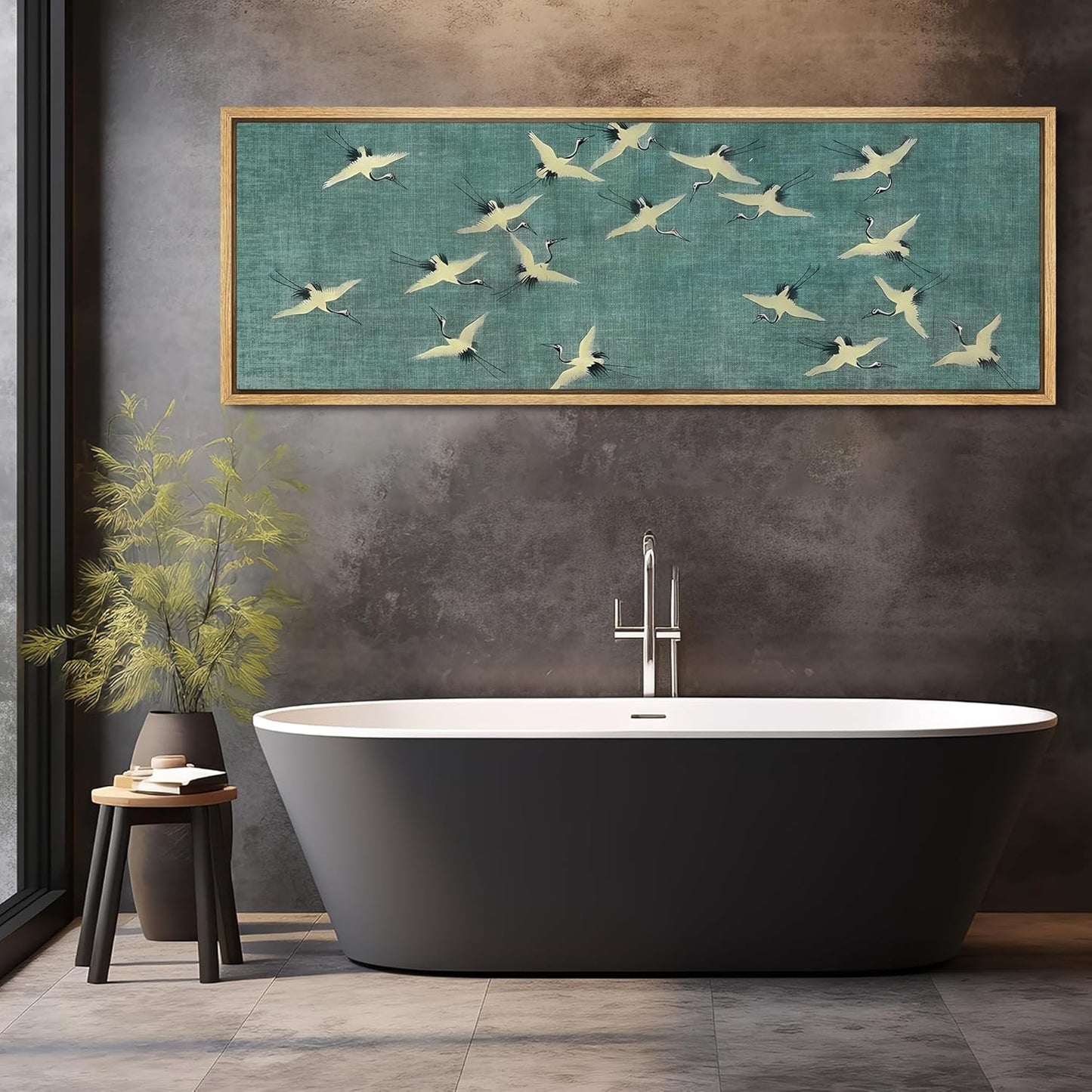 MUDECOR Large Framed Canvas Print Wall Art Serene Skies White Birds in Flight on Teal Antique Retro Fine Art Illustrations Decorative Colorful for Bedroom - 60"x20"