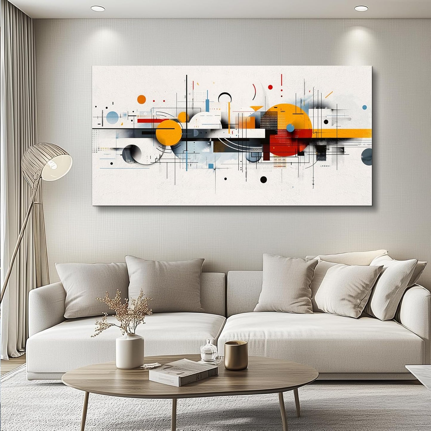 KELIYUAN Abstract Geometry Print Red Yellow Blue Minimalist Art Home Decor Abstract Modern Art Canvas Print Suitable For Living Room Bathroom Bedroom Wall Decor Can Be Hung Directly 20x40 Inches