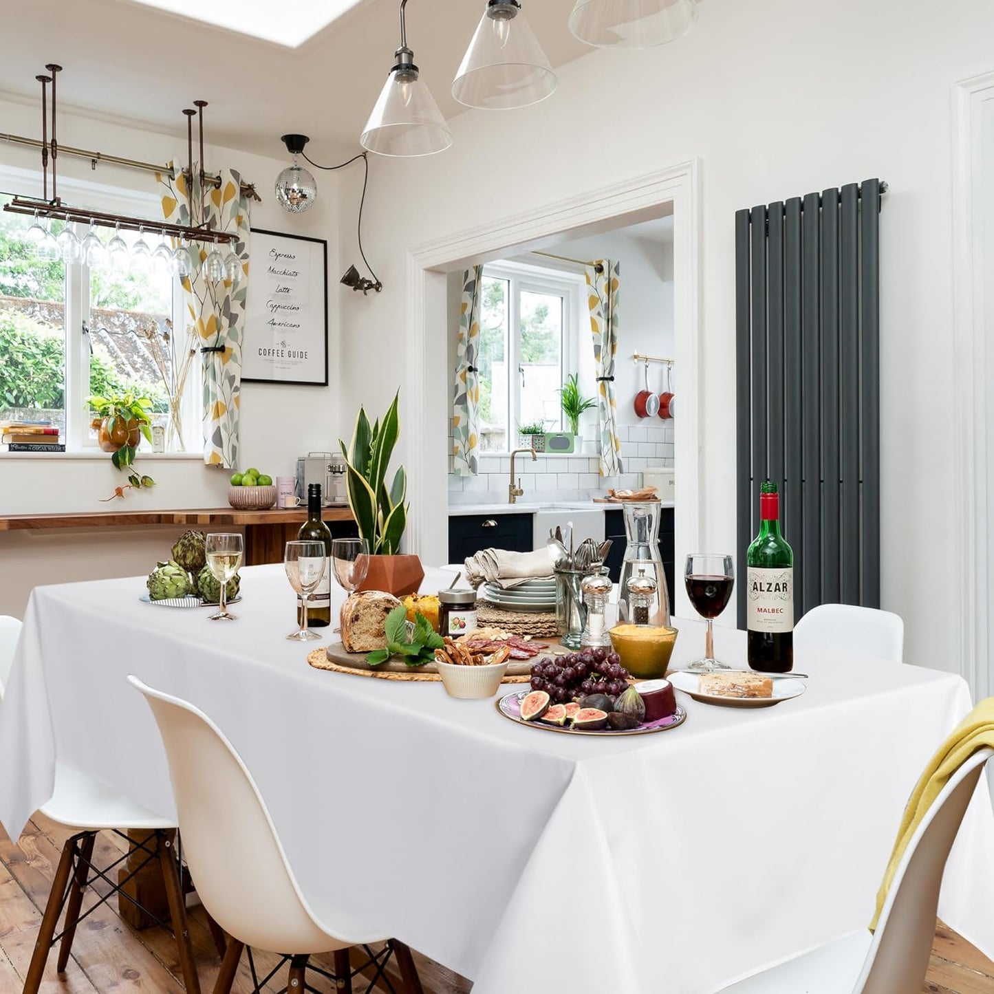 sancua 8 Pack White Tablecloth 60 x 84 Inch, Rectangle Table Cloth for 4ft Tables - Stain and Wrinkle Resistant Washable Polyester Table Cover for Dining Wedding Banquet Party Buffet Restaurant