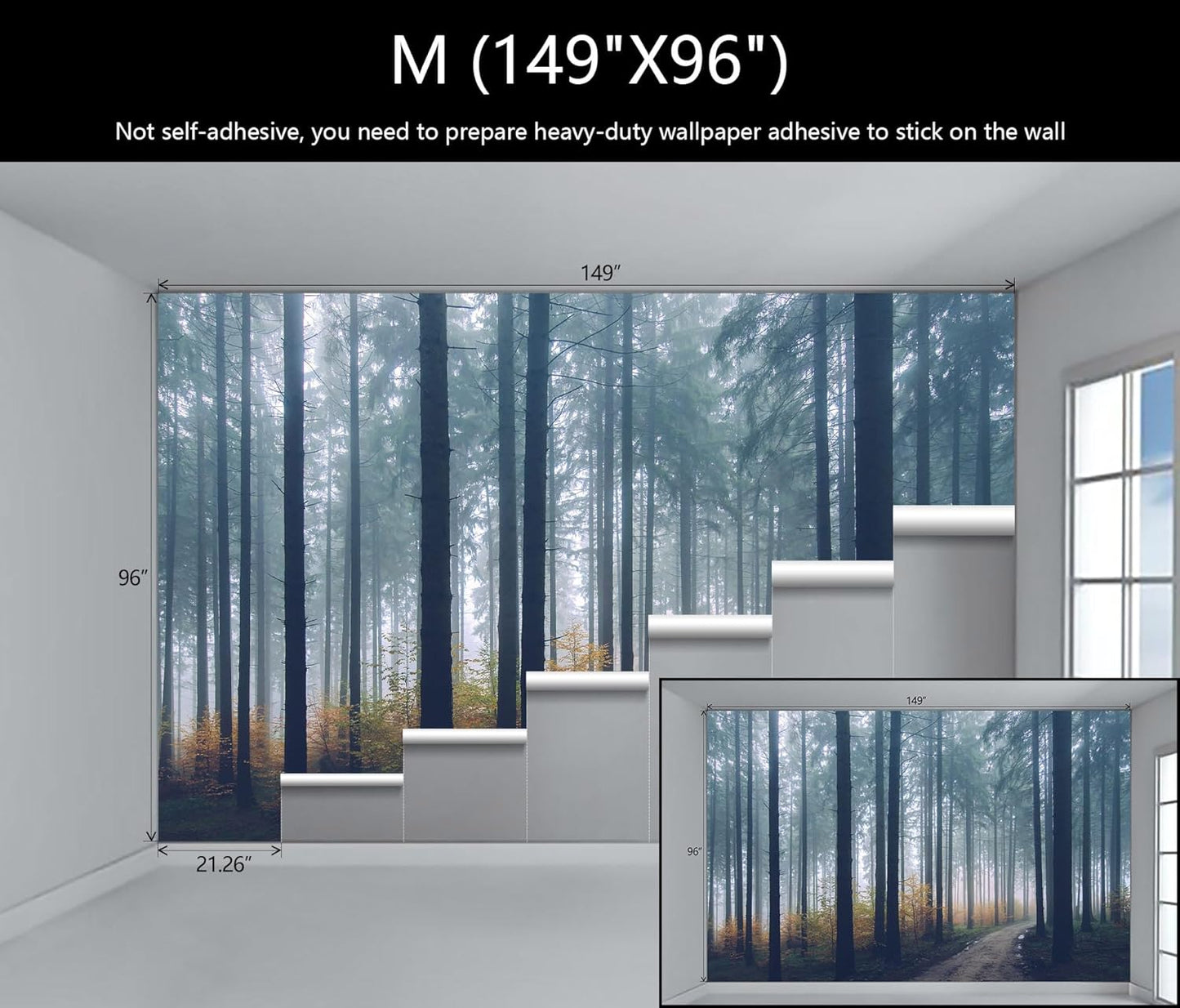 WFBHUA-Dark Forest Tree Wallpaper Mural Nursery Woodland Natural Landscapes Wall Murals for Bedroom Living Room(Not Peel and Stick)
