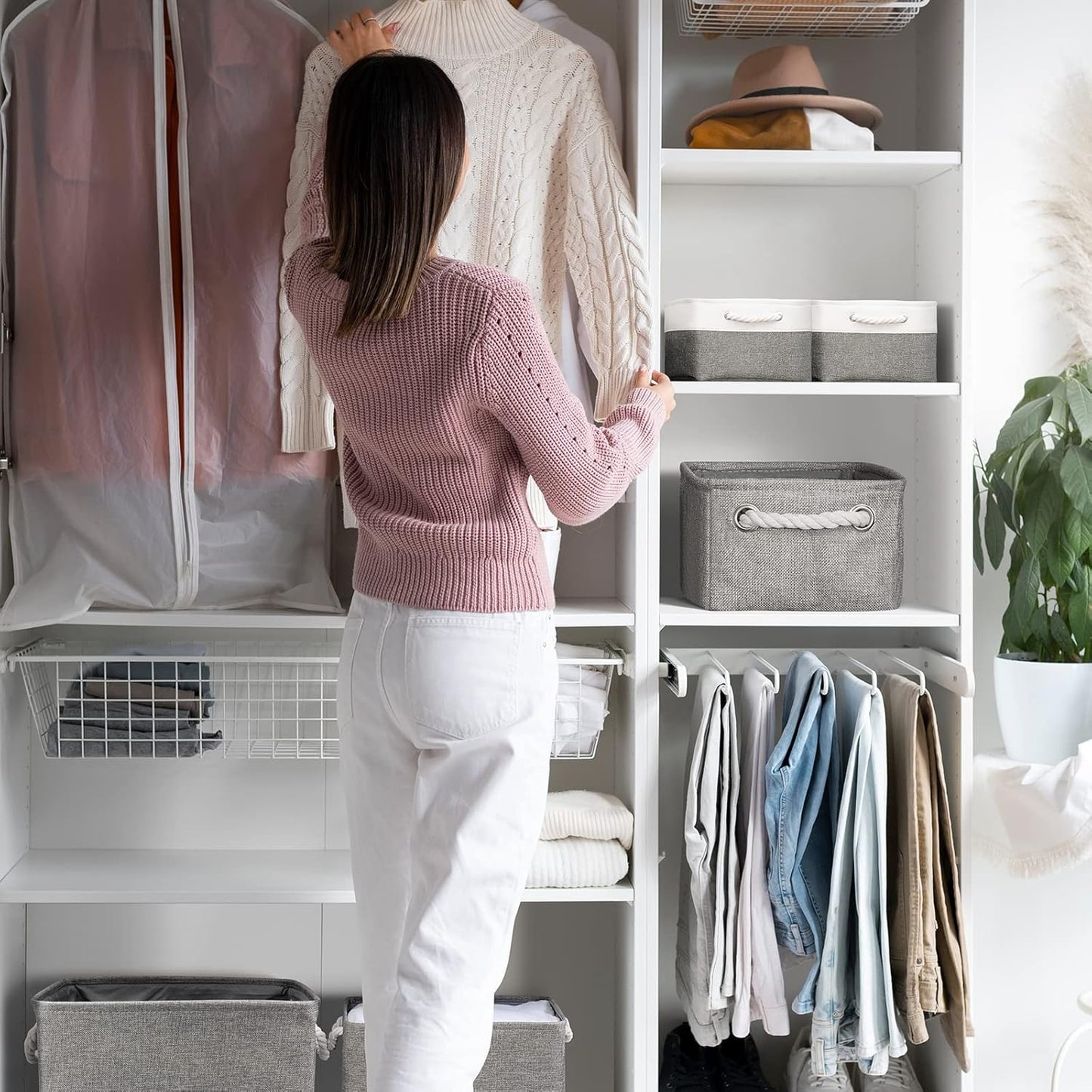 TheWarmHome Storage Bins - 3PCS Fabric Storage Baskets for Organizing Shelves | Large Basket Closet Organizer for Home Shelf Dog Laundry Organization | Collapsible Storage Cubes W/Handles