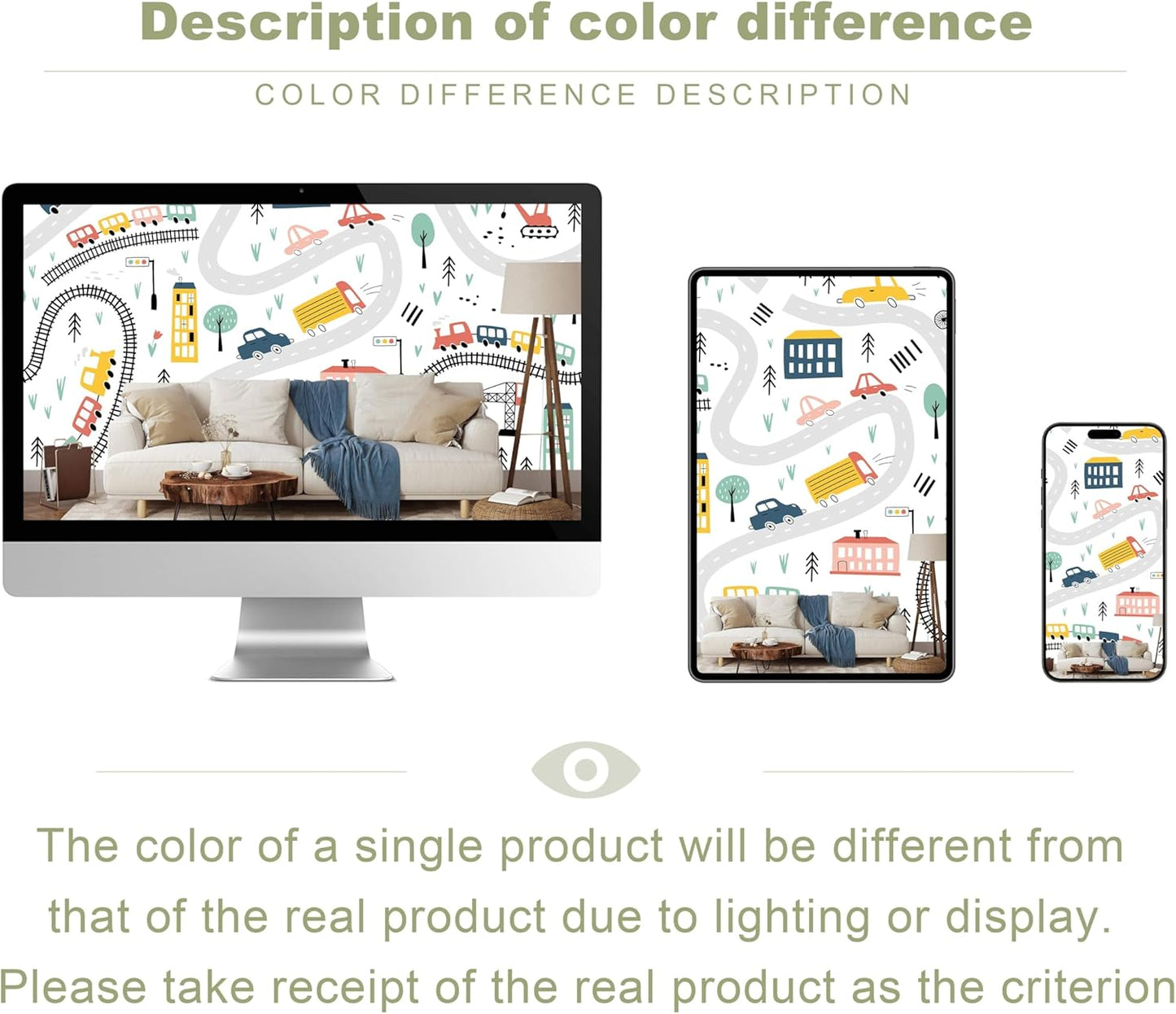 Cartoon Car Roadmap Wall Mural Bus Wallpaper for Kids Room Bedroom Living Room(Not Peel and Stick)