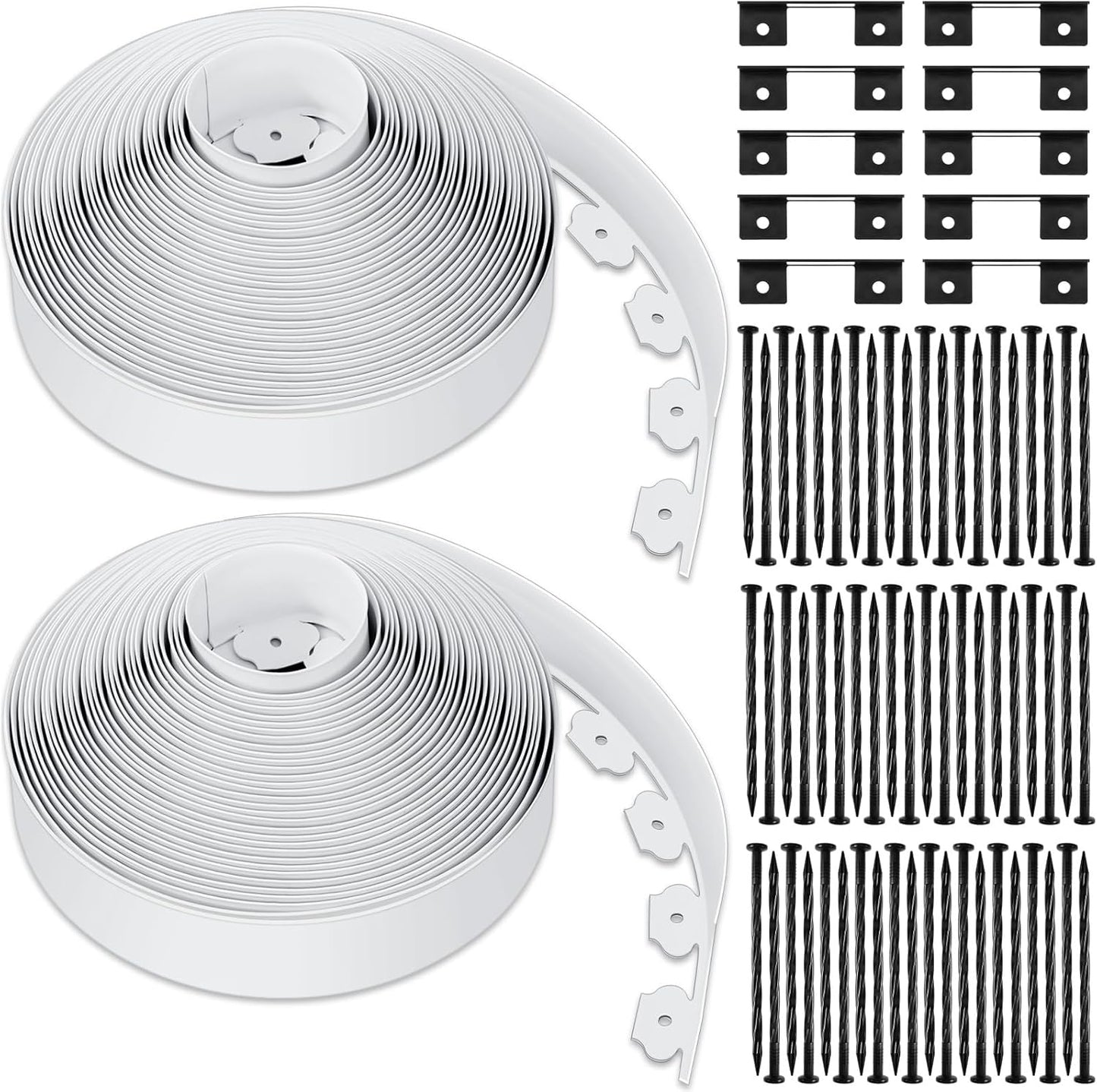 Sasylvia 2'' x 200' Landscape Edging Kit Edging Border Coil Include Anchoring Spikes 10 Connectors Plastic Garden Border for Lawn Garden Grass Yard Home(White)