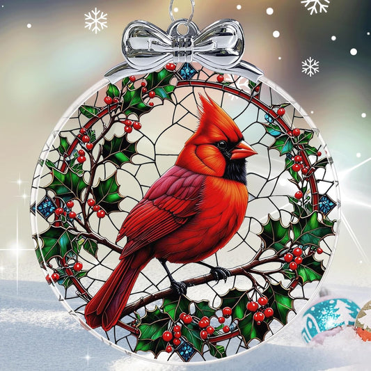 Cardinal Stained Glass Christmas Ornament - Hanging Ornaments for Christmas Tree Decorations - Red Cardinal Memorial Gifts for Loss of Loved One