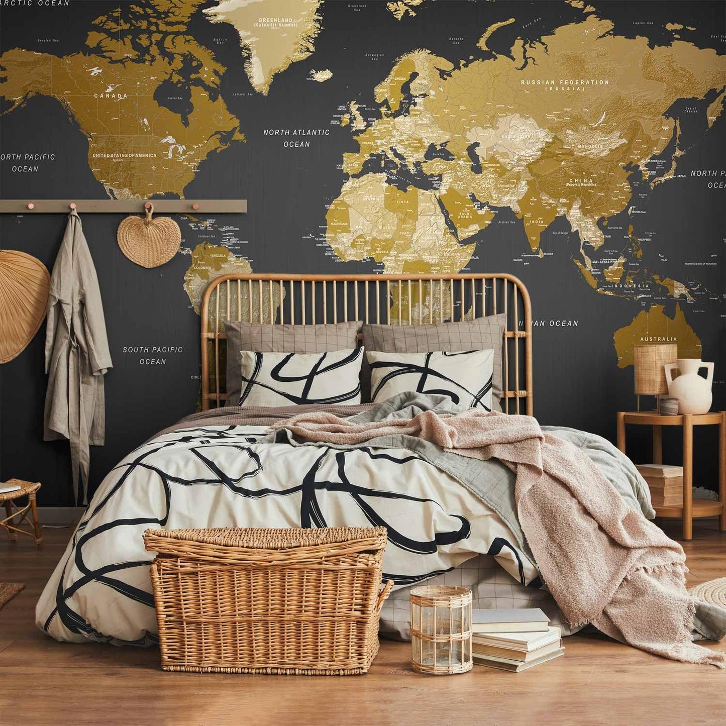 artgeist Wall Mural World Map 197x138 in - XXL Non-Woven Wallpaper Fleece Wall Decor Photo Print Picture Image Design Home Map of The World k-A-0092-a-a