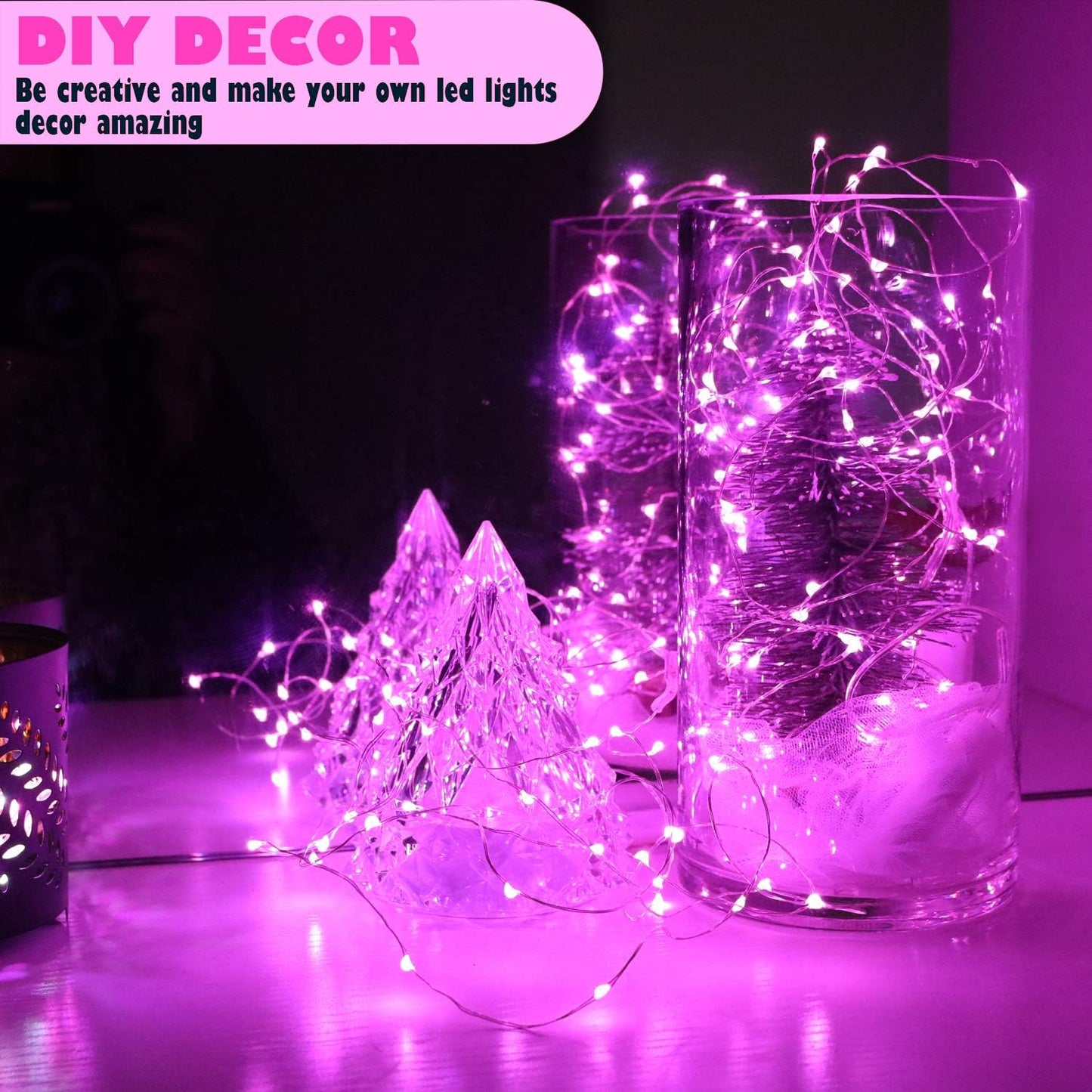 [6-Pack] 7Feet Starry String Lights,Fairy String Lights 20 Micro Starry Leds On Silvery Copper Wire 2pcs CR2032 Batteries Included,Works for Wedding Centerpiece,Party,Christmas Table Decor (Pink)