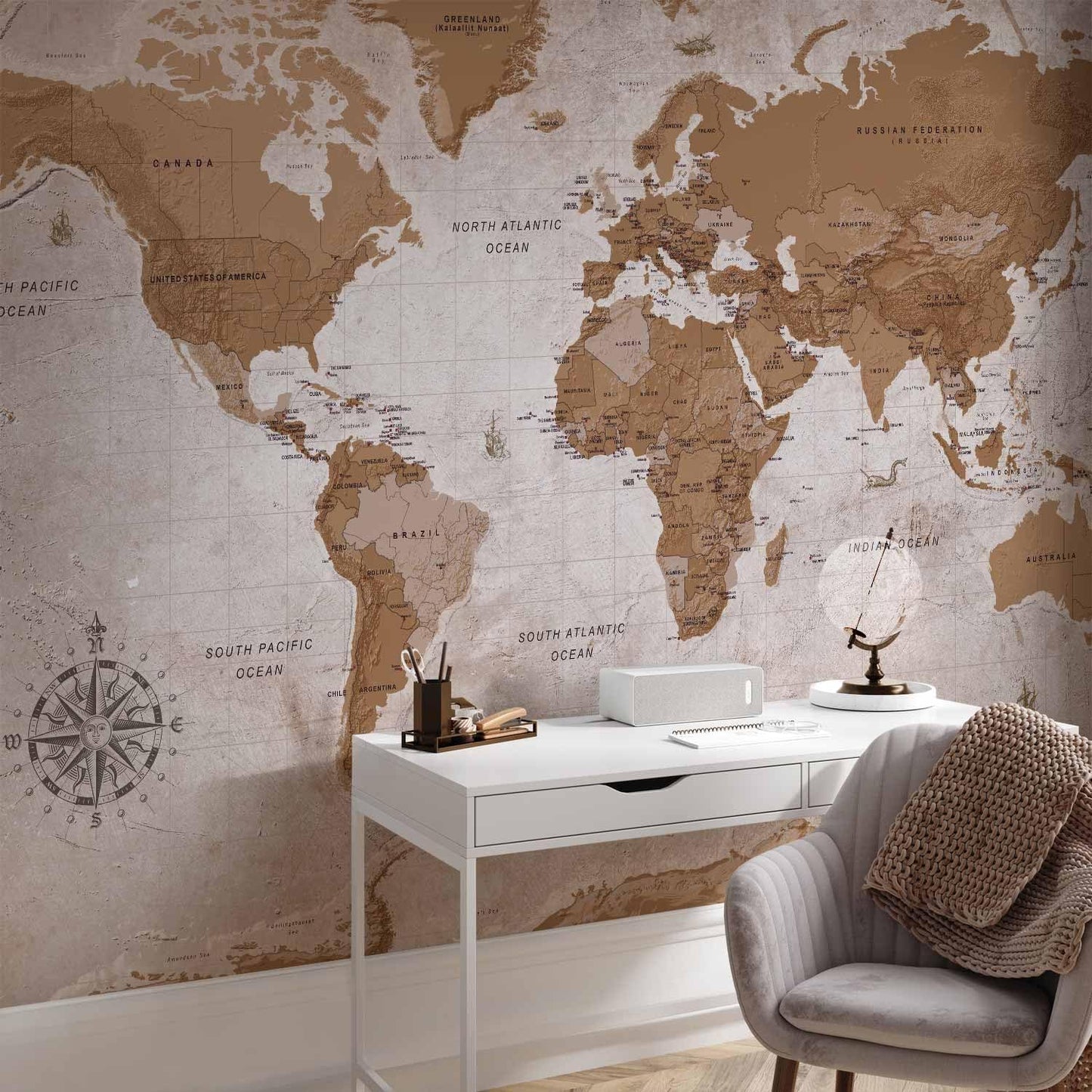 artgeist Wall Mural World Map 98x69 in - XXL Non-Woven Wallpaper Fleece Wall Decor Photo Print Picture Image Design Home Map of The World k-A-0108-a-a