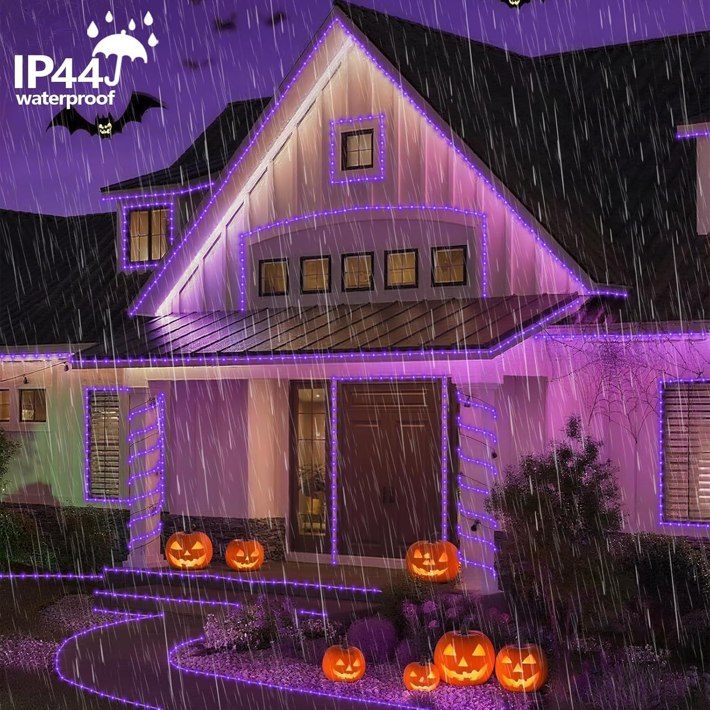 YEGUO 2 Packs Each 33ft 100 LED Solar Rope Lights Outdoor Waterproof, Purple String Lights for Outside, 8 Modes Fairy Lights in Clear Thin Tube for Camping Fence Patio Garden Trampoline Deck