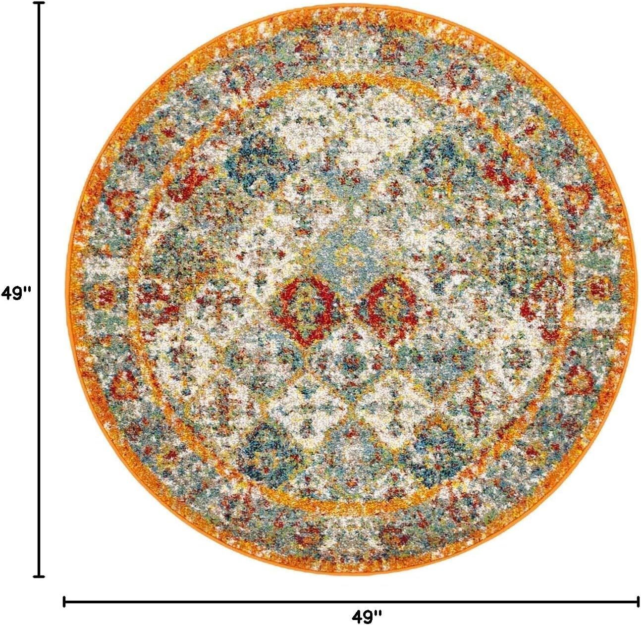 Unique Loom Rosso Collection Vintage, Traditional, Bohemian, Geometric, Distressed, Southwestern Area Rug, 4' 0" x 4' 0", Multi/Orange