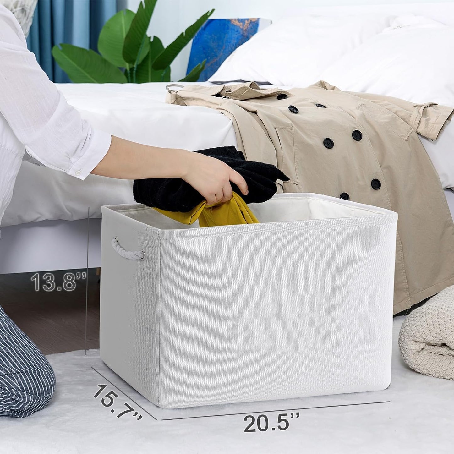 TheWarmHome Organization and Storage Basket for Shelves - Extra Jumbo 3 Pack 20.5x15.8x13.8 inch Cube Storage Bins for Toy Closet Box Home Organizer Gift (White)