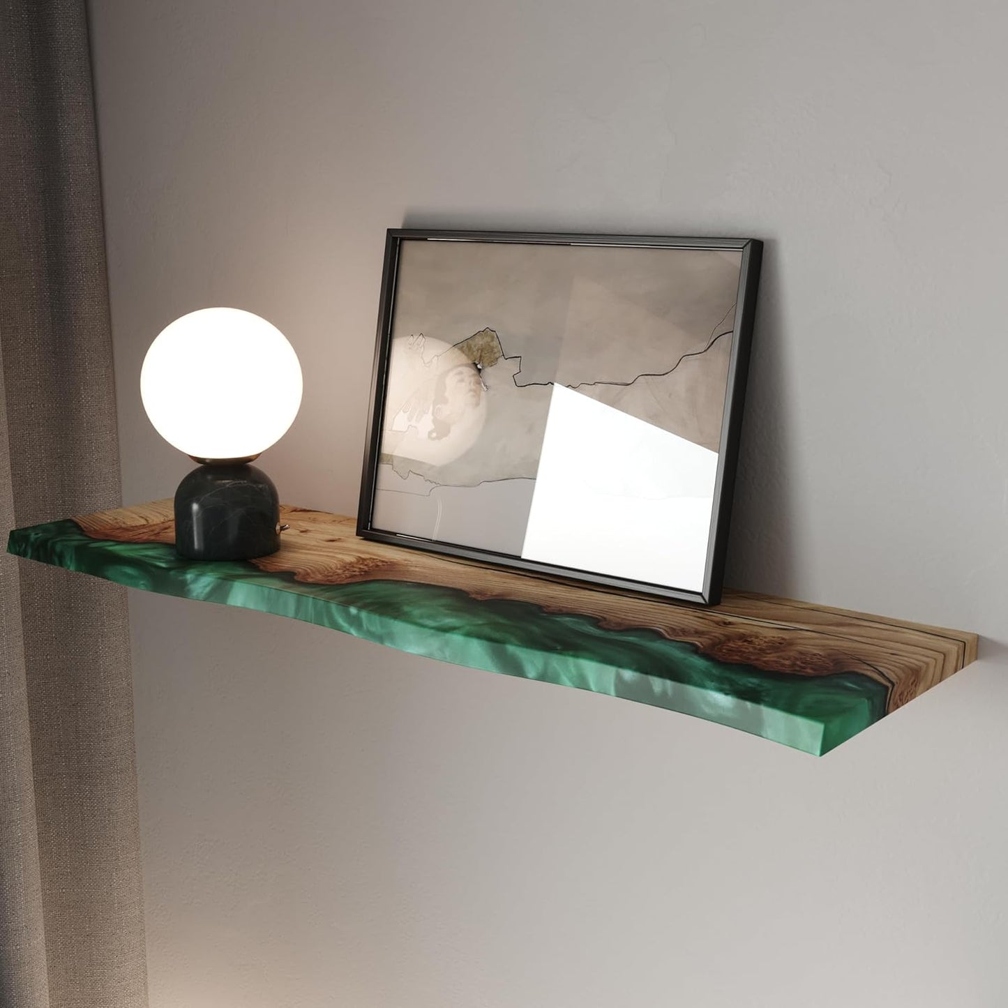 RWA Unique Live Edge Floating Shelf for Wall - Stylish Hanging Shelves for Room Wall Bedroom Bathroom Office Decor, Epoxy and Wood Wall Shelf Plank - Elegant Wall Mounted Shelves (emerald, 16x6")