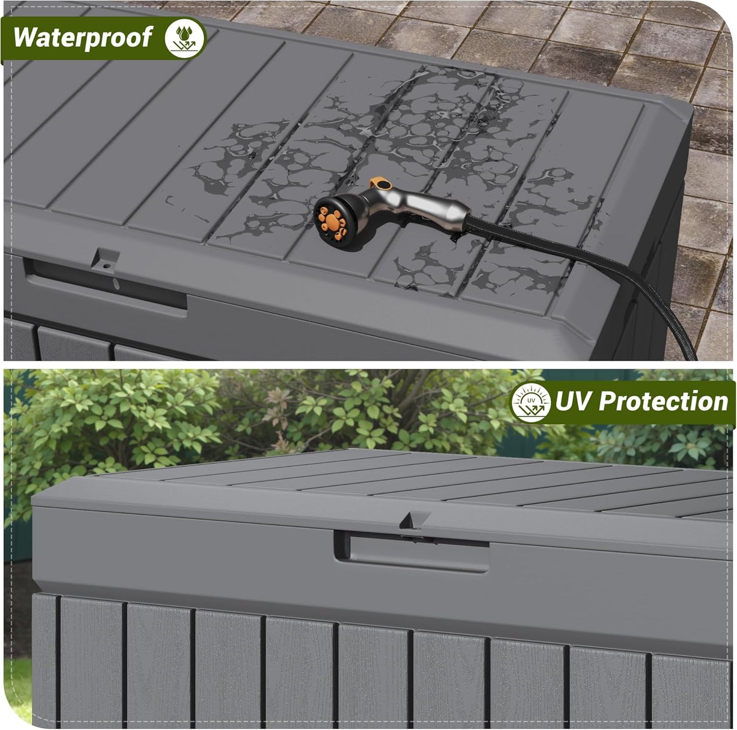 Devoko 80 Gallon Deck Box, Waterproof Resin Outdoor Storage Box for Outside and Patio, Outdoor Storage Bench Lockable for Patio Furniture, Garden Tools and Pool Supplies (Grey, 80 Gallon)