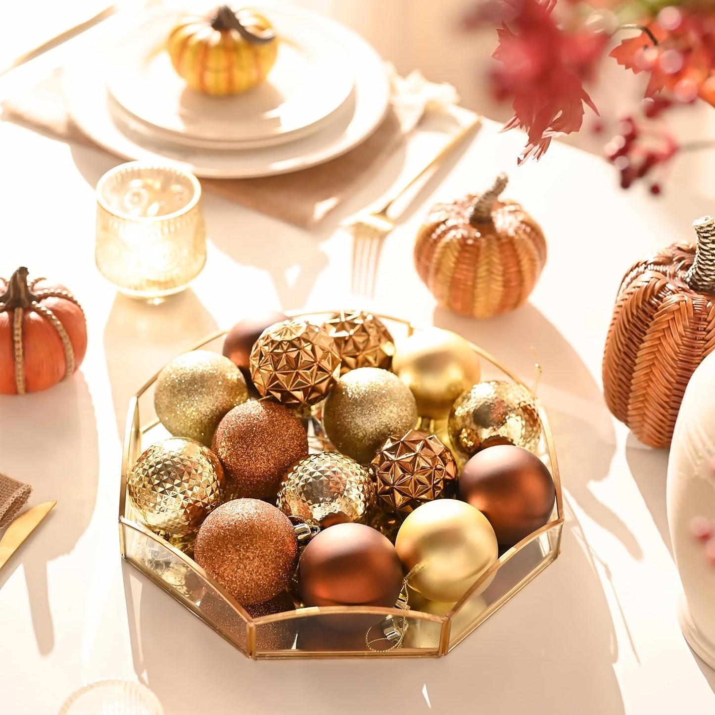 Valery Madelyn Christmas Tree Decorations Ornament Set for Fall Halloween, 50ct 2 Inches Bronze Copper Gold Shatterproof Christmas Ball Ornaments Hanging Xmas Holiday Party Decor