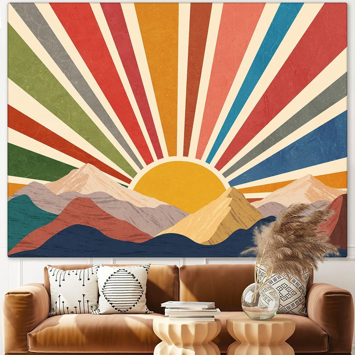 Aipon Vintage Sun Tapestry for Classroom Rainbow Boho Sunshine Sunset Tapestries Wall Hanging Aesthetic Tapestrys for Living Room Dorm 80'' × 60''
