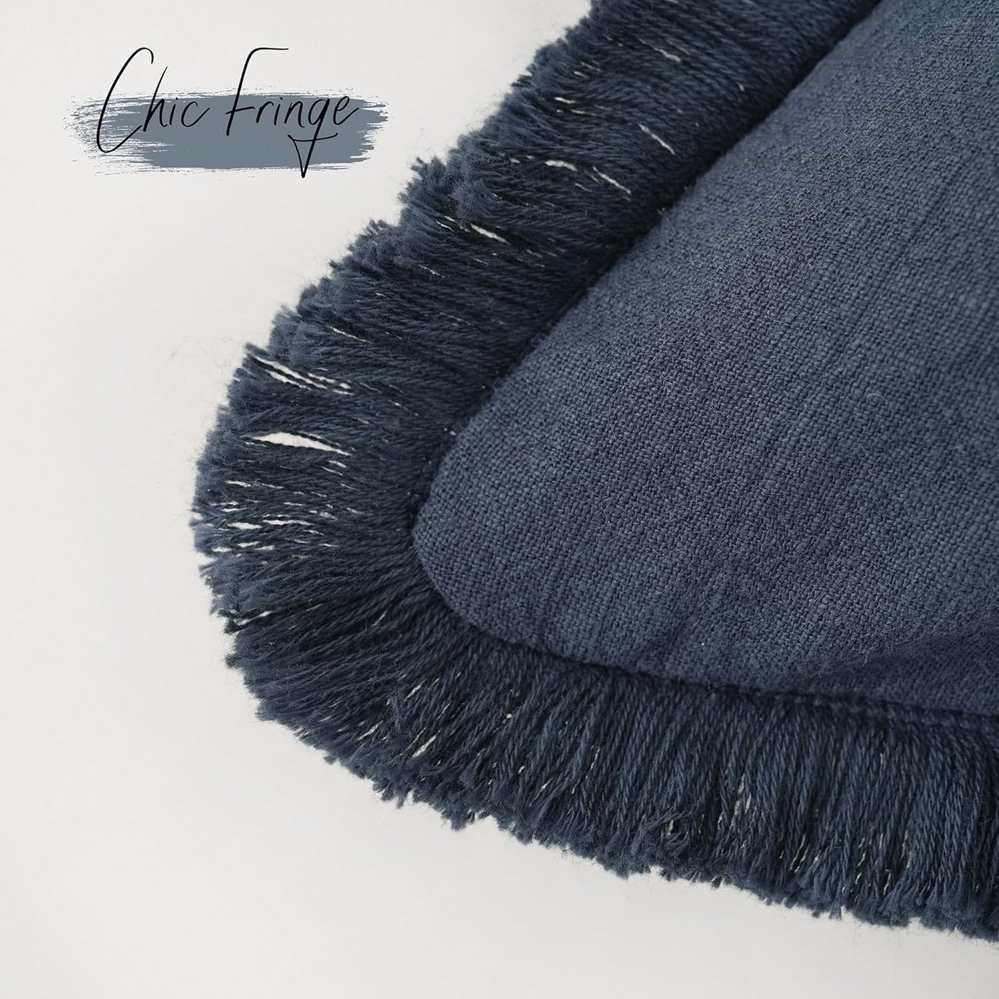 Foindtower Set of 2 Decorative Linen Fringe Throw Pillow Covers Cozy Boho Farmhouse Cushion Cover with Tassels Soft Accent Pillowcase for Couch Sofa Bed Living Room Home Decor, 26×26 Inch, Navy Blue