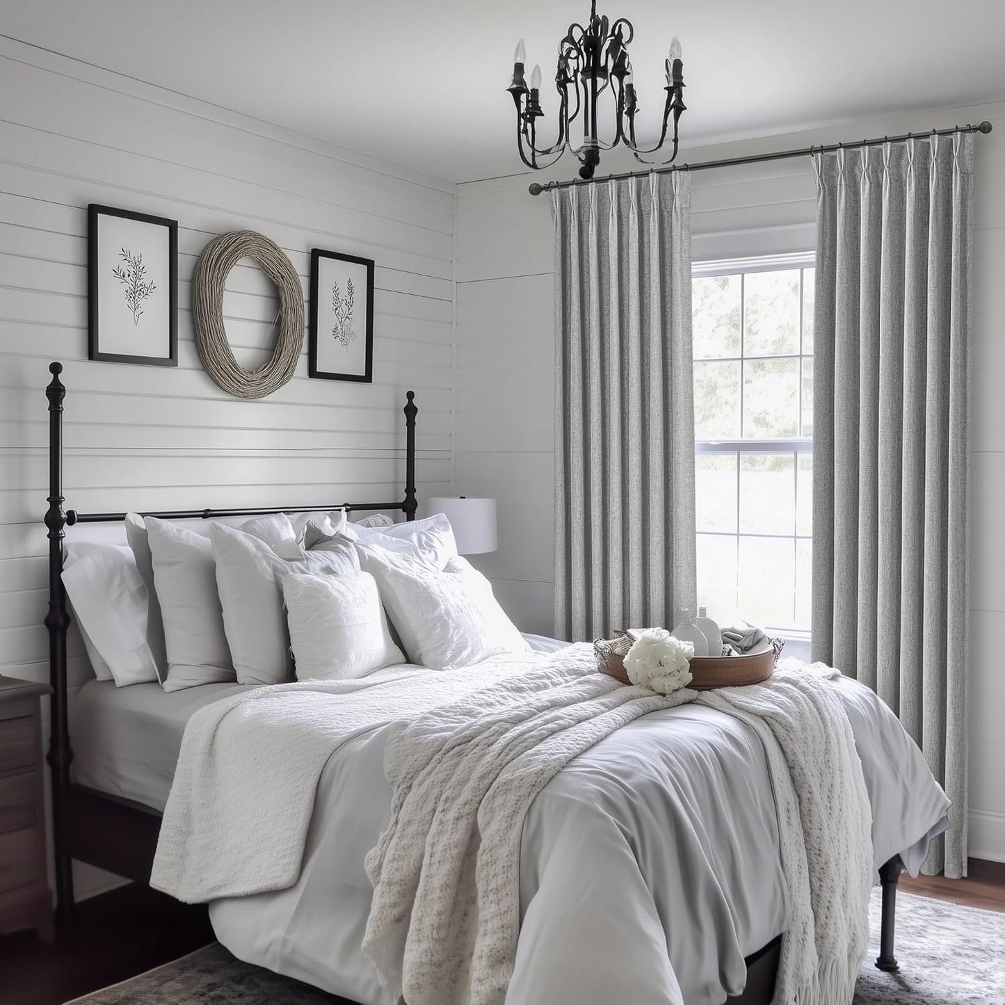 Pinch Pleated Light Grey Floor to Ceiling Curtains 102 Inch Long for Sliding Glass Door 2 Panels Set, Blackout Thick Linen Memory Shape Window Drapes with Back Tab for Dining Room 102 Inches Gray Burg