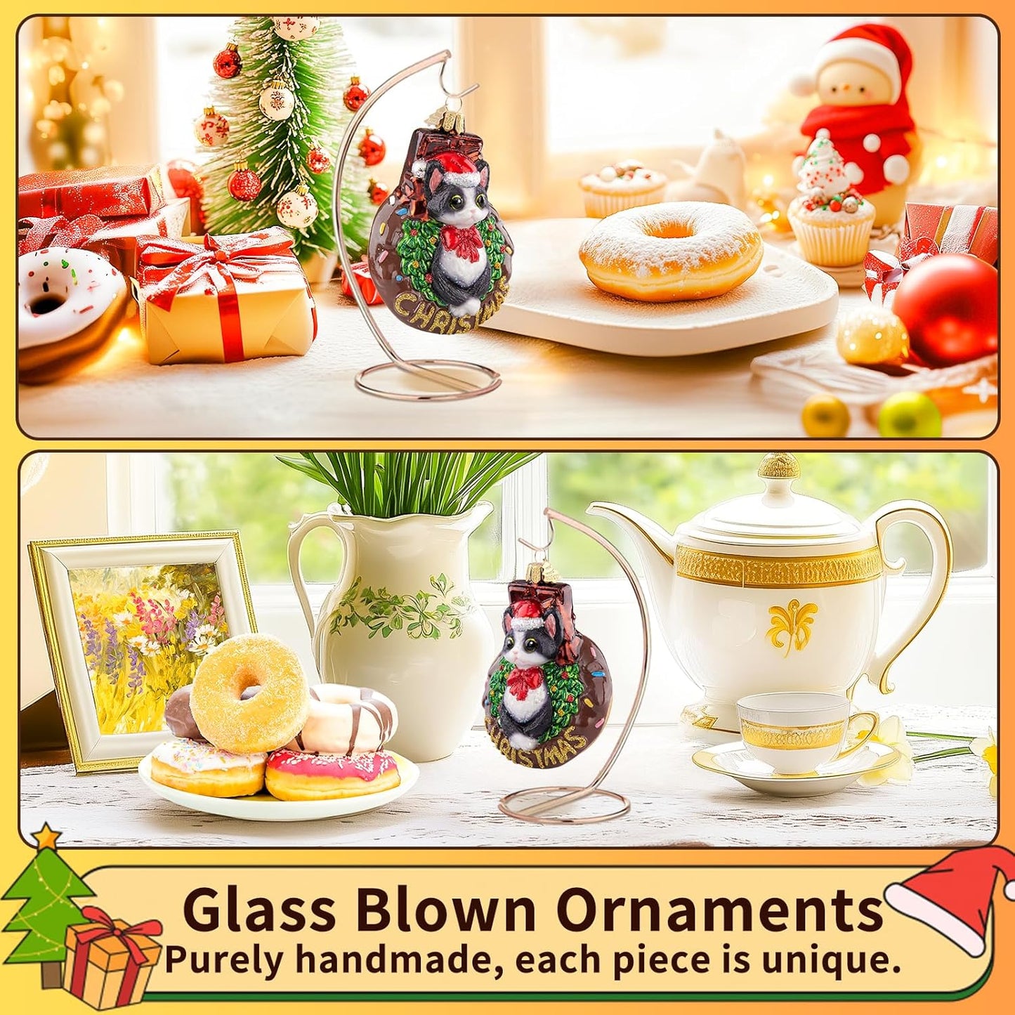 Christmas Tree Ornaments,Hand-Blown Glass Ornaments,Devon Cat Collection Hanging Ornament,Personalized Donut Ornament,Christmas Decorations for Animal Lovers Holiday Party Home Gifts