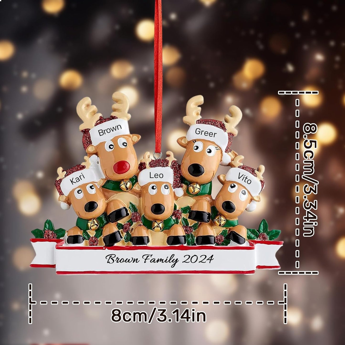 Personalized Christmas Ornaments 2025, Custom Reindeer Family Ornaments for Trees with Names, Handcrafted Christmas Deer Decorations for 2-8 Members, Meaningful Xmas Family of 5