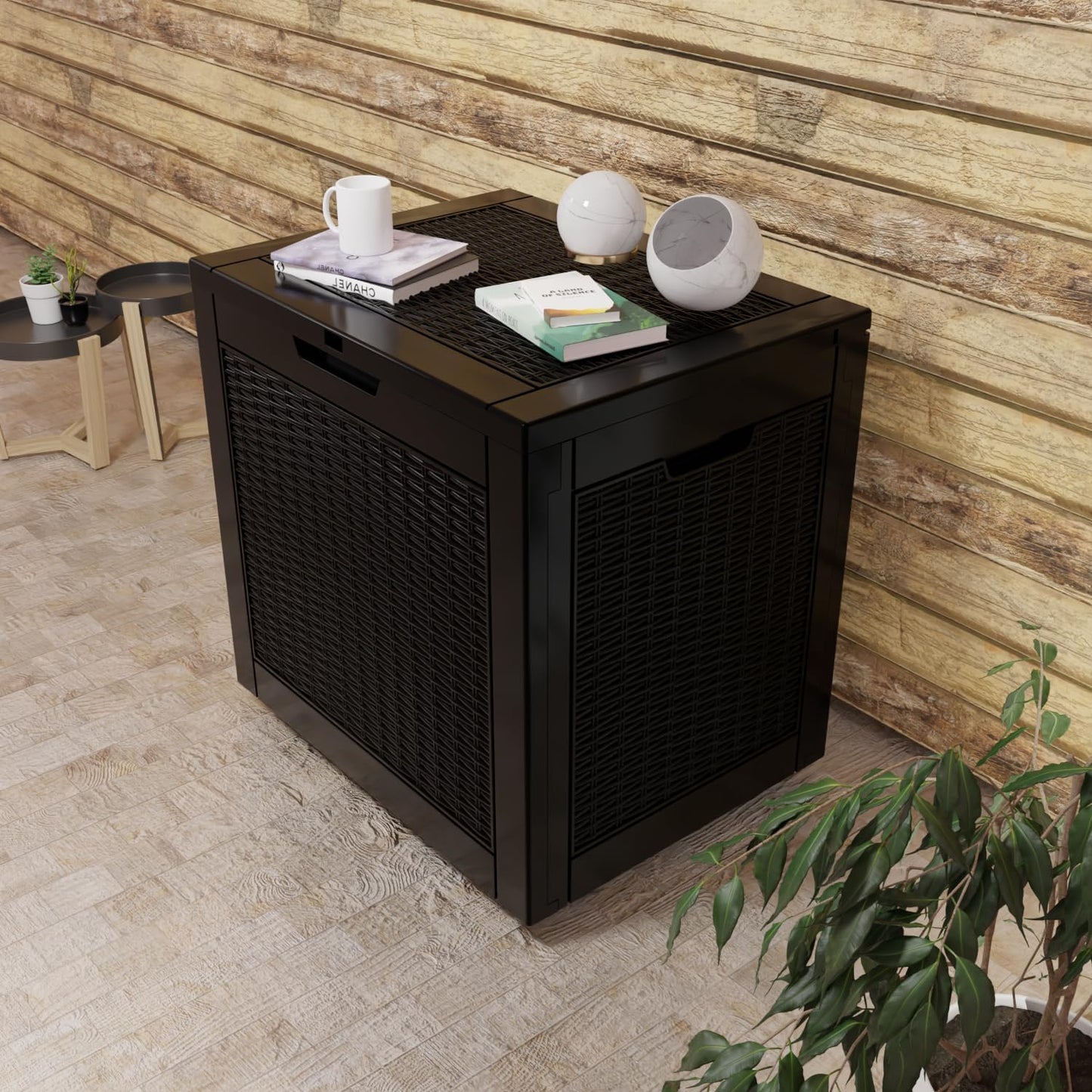 Vixzen 31 Gallon Resin Deck Box, Lockable Outdoor Storage Box for Patio Cushions Storage Furniture,Garden Tools, Pool Supplies, Weatherproof and UV Resistant- Black