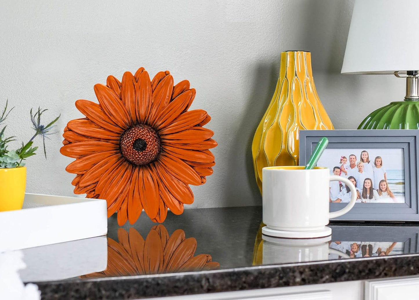 NAT & Jules Gerbera Daisy Flower Shaped Dimensional Indoor Outdoor 12 inch Cast Resin Decorative Garden Stepping Stone, Patio, Walkway Sculpture Yard Art, Orange