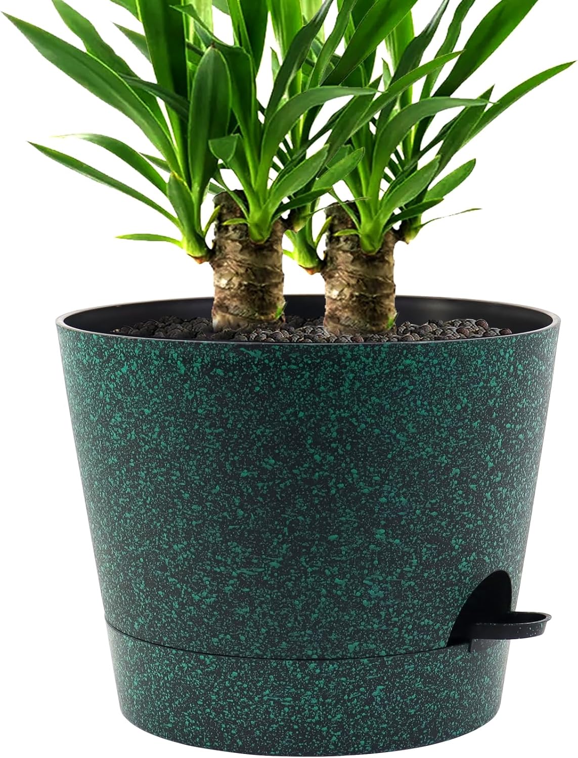 Self Watering Pots for Indoor Plants,12 inch Planters with Drainage Holes Plastic Flower Pots with Deep Reservoir, Black with Green Speckles