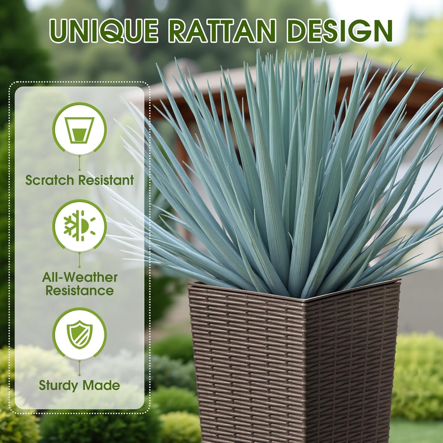 Devoko Resin Tall Planters for Outdoor Plants Set of 2, Large Taper Outdoor Planter Pots with 4 Drainage Holes, Flower Pots Modern Decor for Porch, Patio, Backyard, Home Garden (Brown, 24")