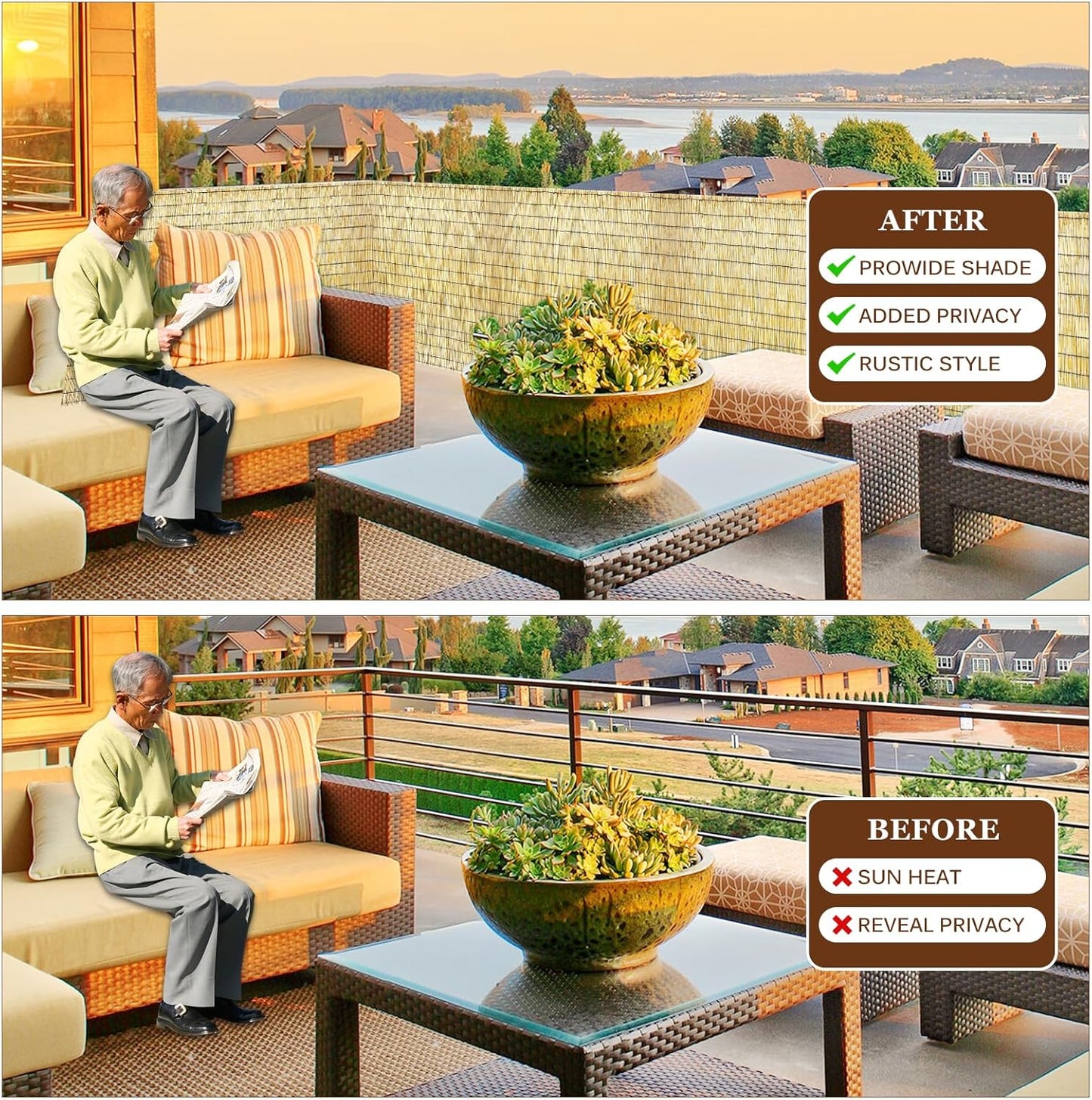 Natural Reed Fencing Rolls: Privacy Bamboo Fence 3/4/5/6ft High Roll Reed Screen, Decorative Bamboo Fencing for Outdoor Balcony Patio Garden Backyard,with Cable Zip Ties(Nature, 4x16.4ft)