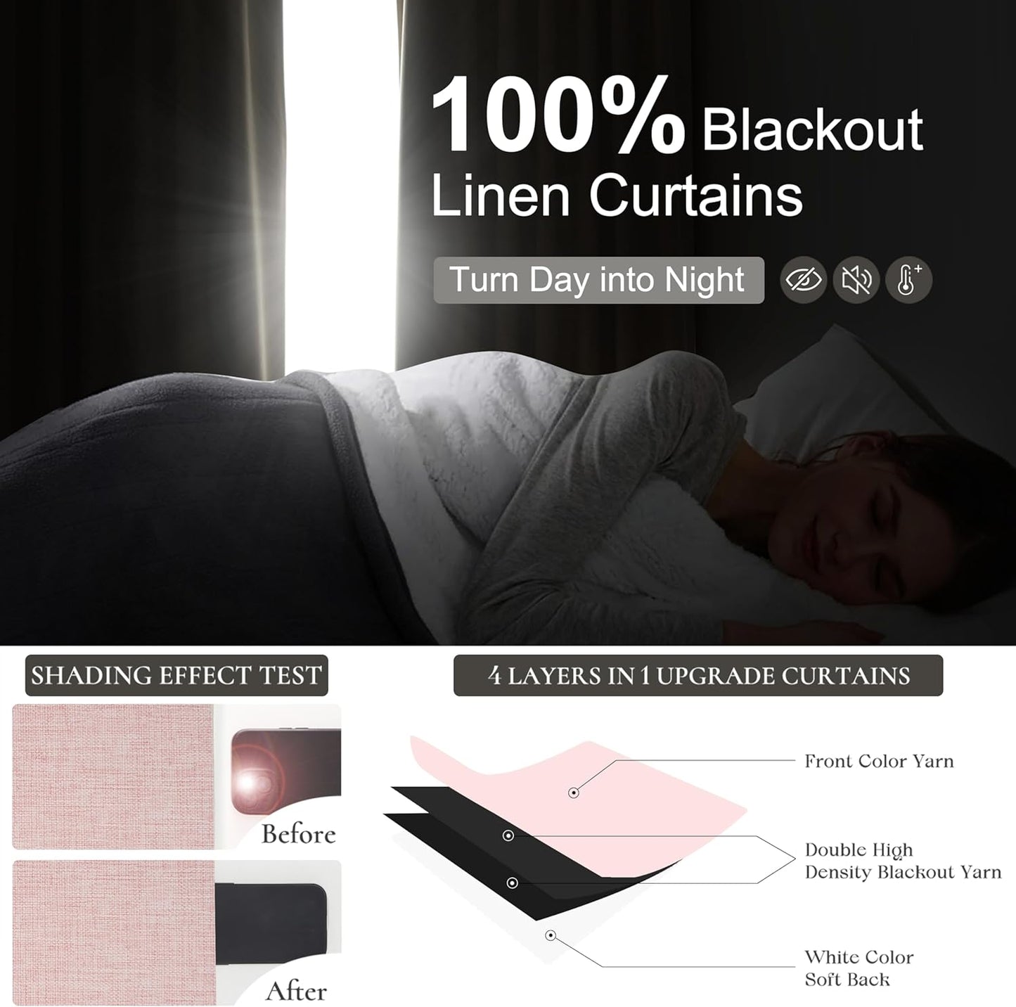 Pink Blackout Thick Linen Drapes 108 Inches Long 2 Panels Set for Bedroom, Extra Long Pinch Pleated Floor to Ceiling Boho Curtains Room Darkening Privacy Ceiling Track Burg for 108 Inch Large Windows