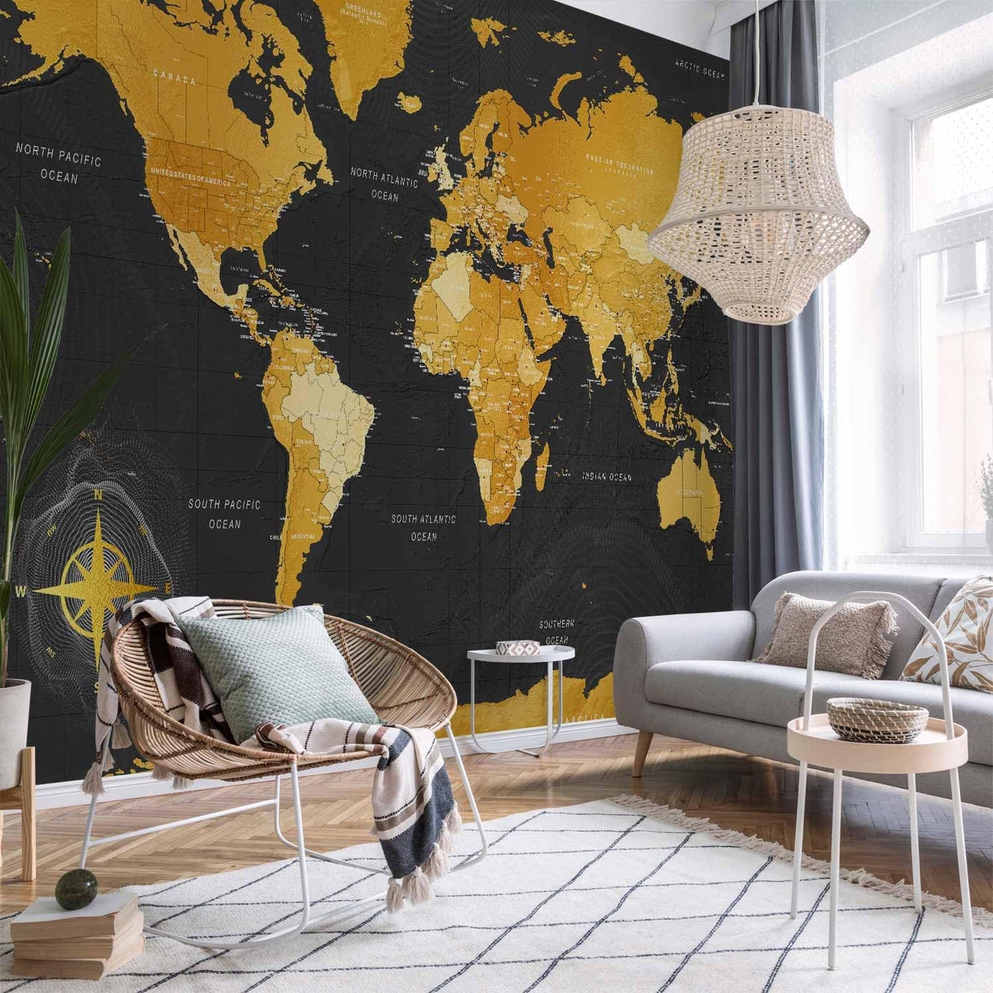 artgeist Premium Wall Mural World Map 157x110 in - XXL Non-Woven Wallpaper Fleece Wall Decor Photo Print Picture Image Design Home Map of The World k-A-0130-a-a