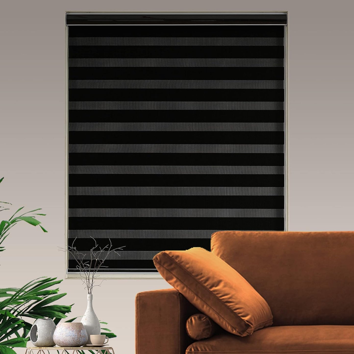 Blackout Zebra Blinds, Dual Layer Free-Stop, Room Darkening Zebra Shades, Blinds for Indoor Windows, Light Filtering Privacy Sheer Shade for Home(42" W X 72" H, Black)